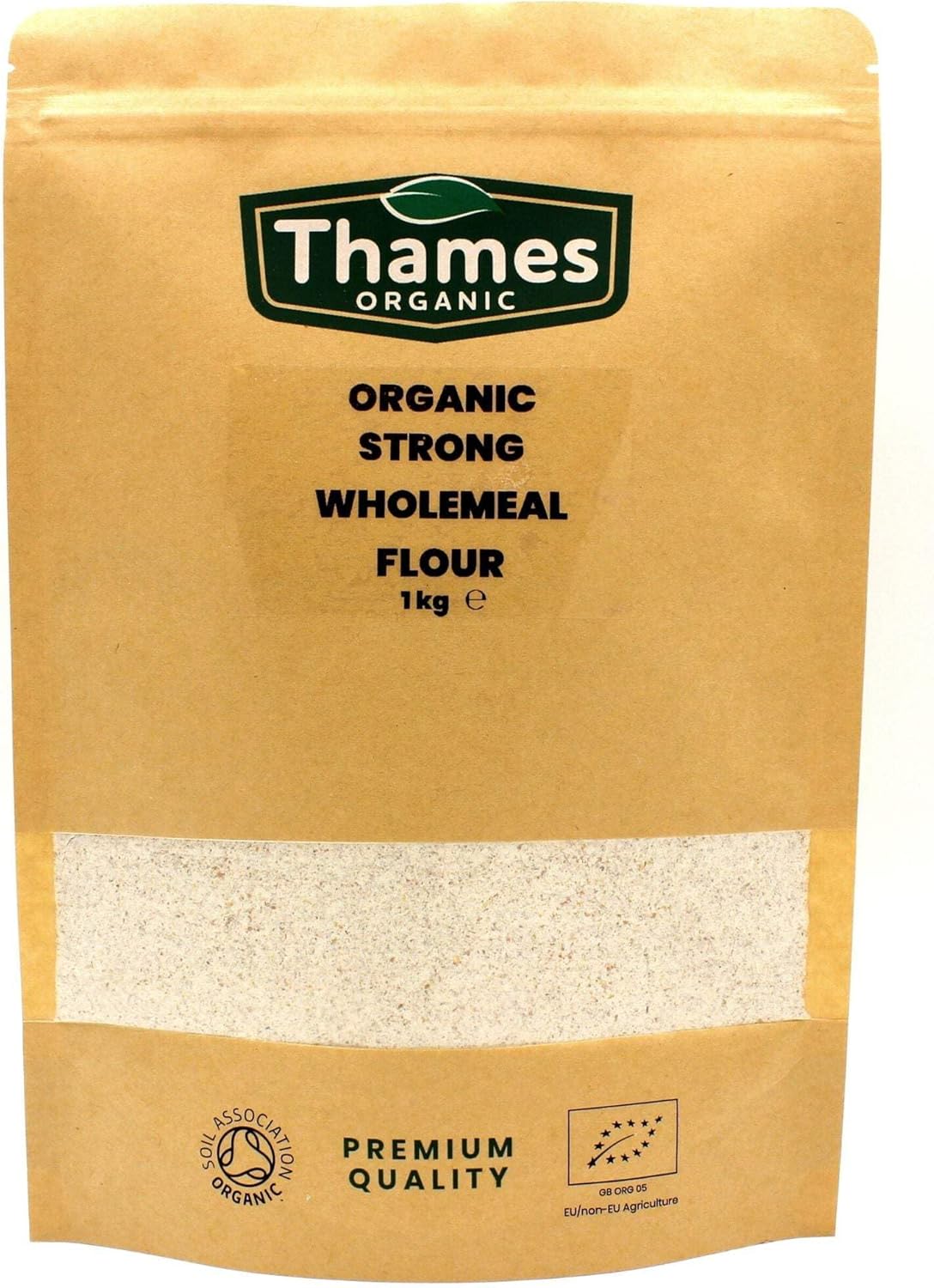 Organic Stoneground Wholemeal Bread Flour-Certified Organic, Non-GMO, Vegan, No Additives, No Preservatives, Resealable Bag by Thames Organic 1kg