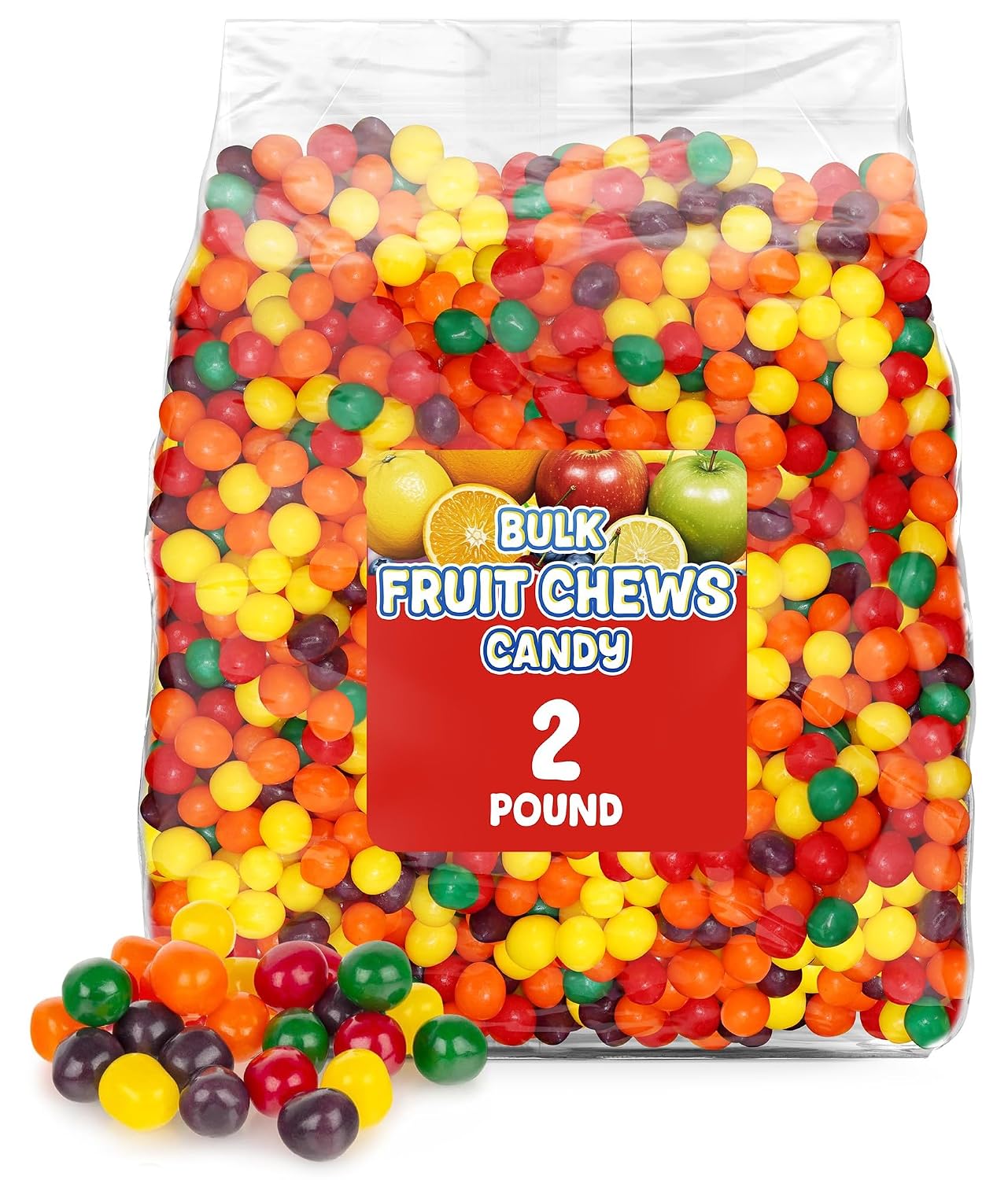 Bulk Chewy Fruit Mix Candy 2 Pound Bag - Sweet & Sour Assorted Fruity Flavored Chewy Candies for Candy Buffets, Party Favors, Office Snacks & Treats