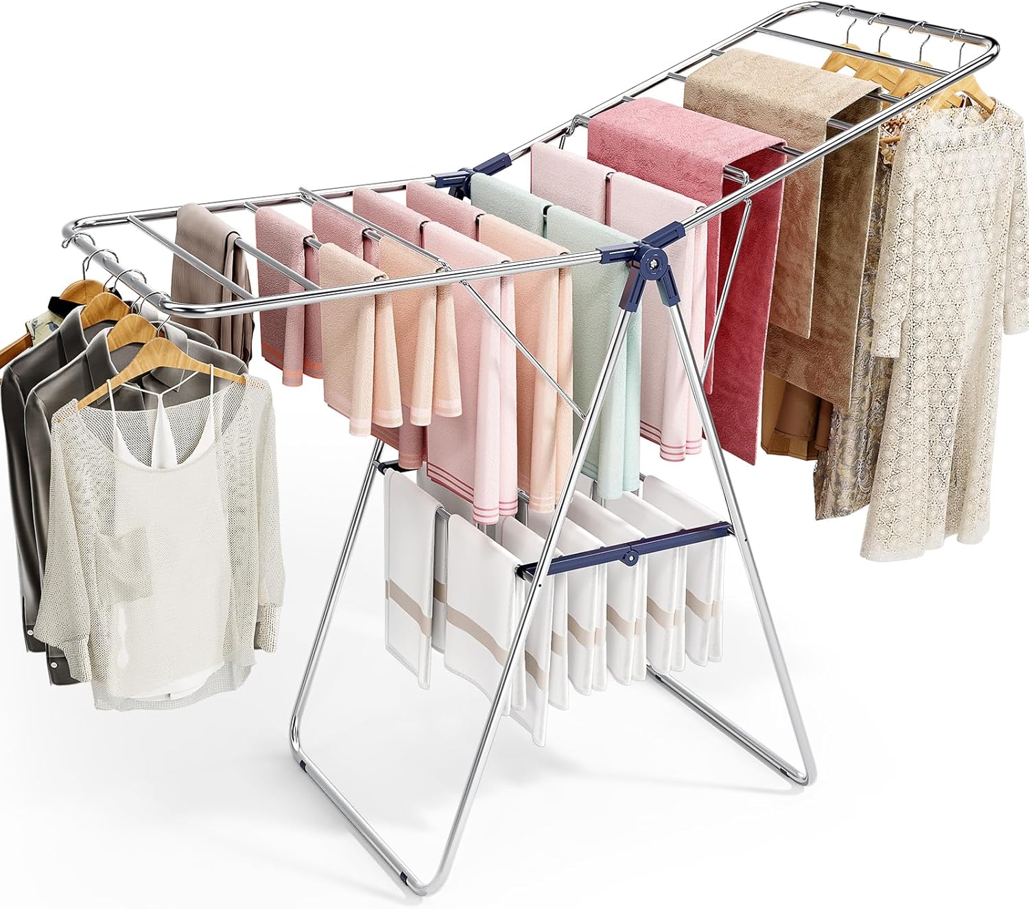 APEXCHASER Clothes Drying Rack, Drying Rack Clothing with Height-Adjustable, Foldable Gullwings Laundry Drying Rack, Indoor Outdoor Use, No Assembly