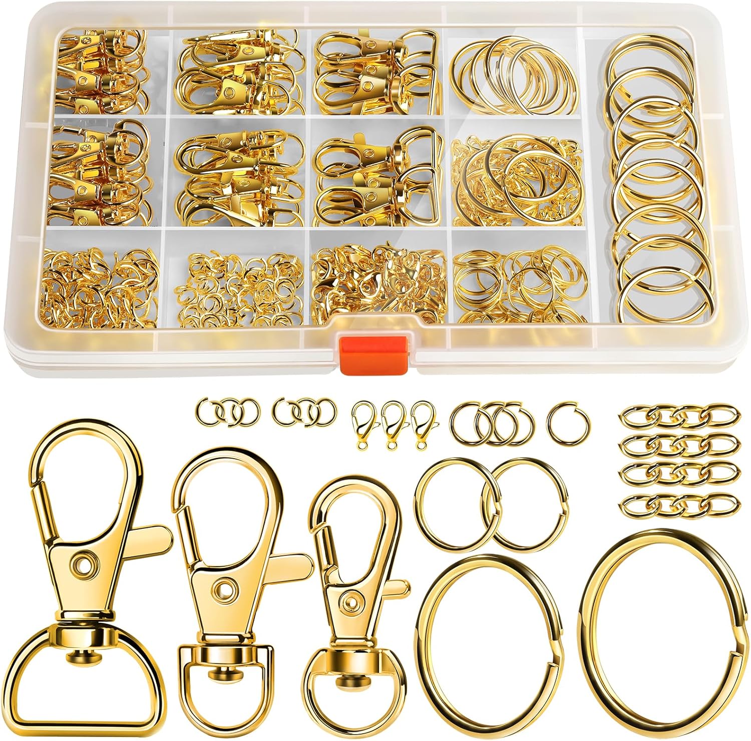 LEOBRO 265PCS Keychains Clips with Key Rings, Keychain Making Kit, Metal Lobster Claw Clasps and Key Chain Rings, Key Chains Key Rings Bulk, Keychain Rings, Clip for Keys Crafts, Gold