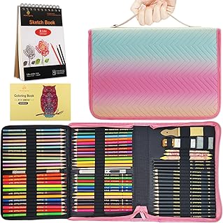 78pcs Drawing Kit Sketching Set Art Supplies with 3-Color Sketchbook Colorful Portable Case Colored Graphite Charcoal Watercolor Mettallic Pencil sketch draw gift set for Artist Adult Beginner