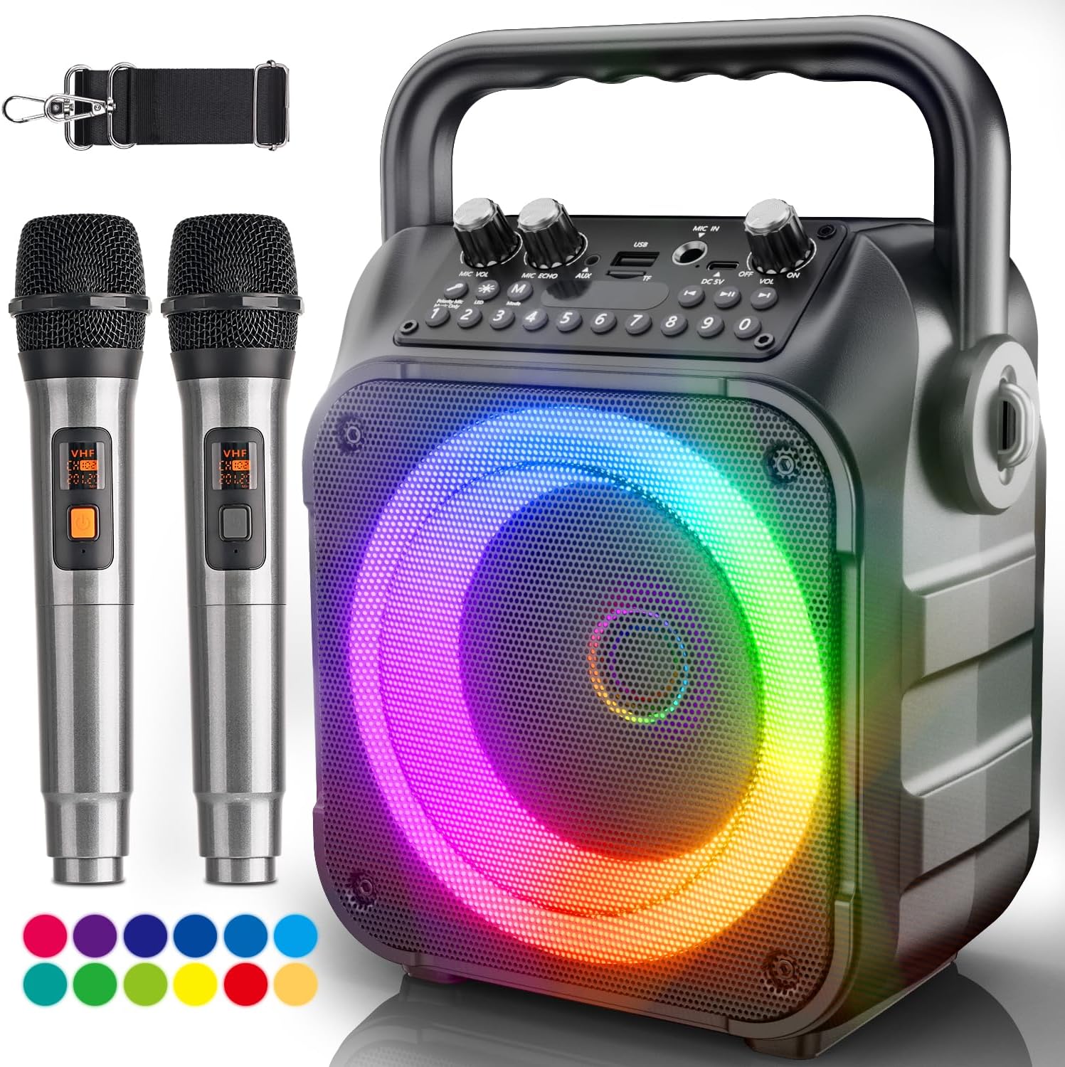 [Newest] Karaoke Machine 2 Microphones Adults: Wowstar Karaoke Speaker with Wireless Microphones - Mini Karaoke Machine Set - Portable Bluetooth PA Speaker for TV Phone Party Home Outdoor Gift Kids