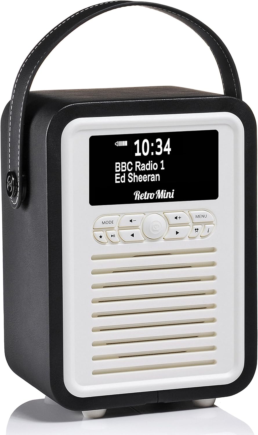 Retro Mini Portable Dab Radio Mains Powered - Digital Dab Radio Alarm Clock - Rechargeable Bluetooth Radio Battery Powered with Aux - Bedside FM, Dab+ Radios with Dual Alarms Battery Operated - Black