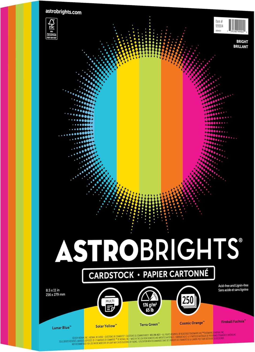 Astrobrights Color Cardstock -"Bright" Assortment, 65 lb Cover Weight, 8.5 x 11, Assorted, 250/Pack