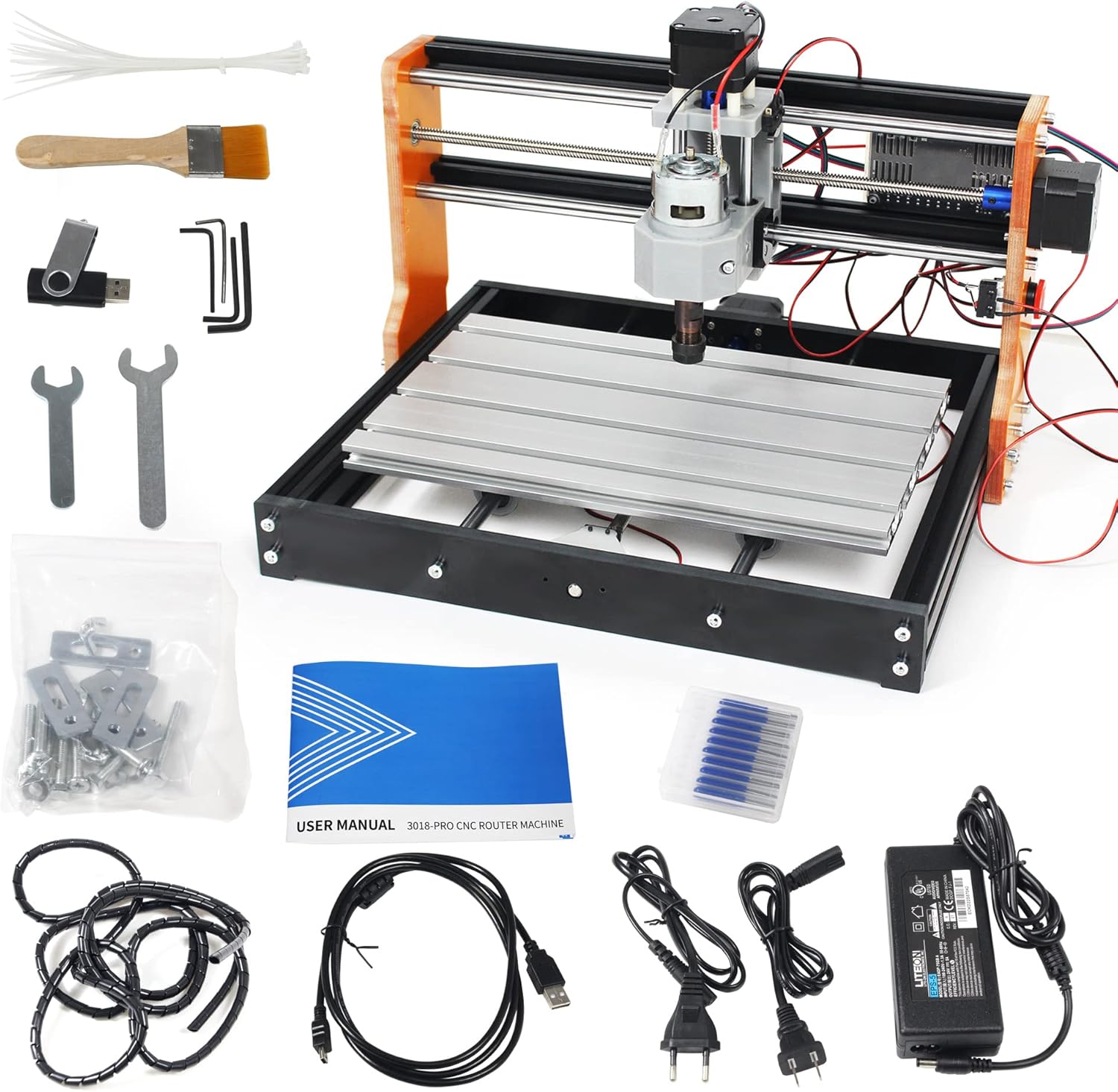 CNCTOPBAOS Upgraded 3018-PRO CNC Router Engraving Machine 300x180x45mm with Limit Switches,E-Stop,10000rpm Spindle for Wood Acrylic PCB Aluminum Desktop DIY Mini GRBL Control 3 Axis Milling Machine