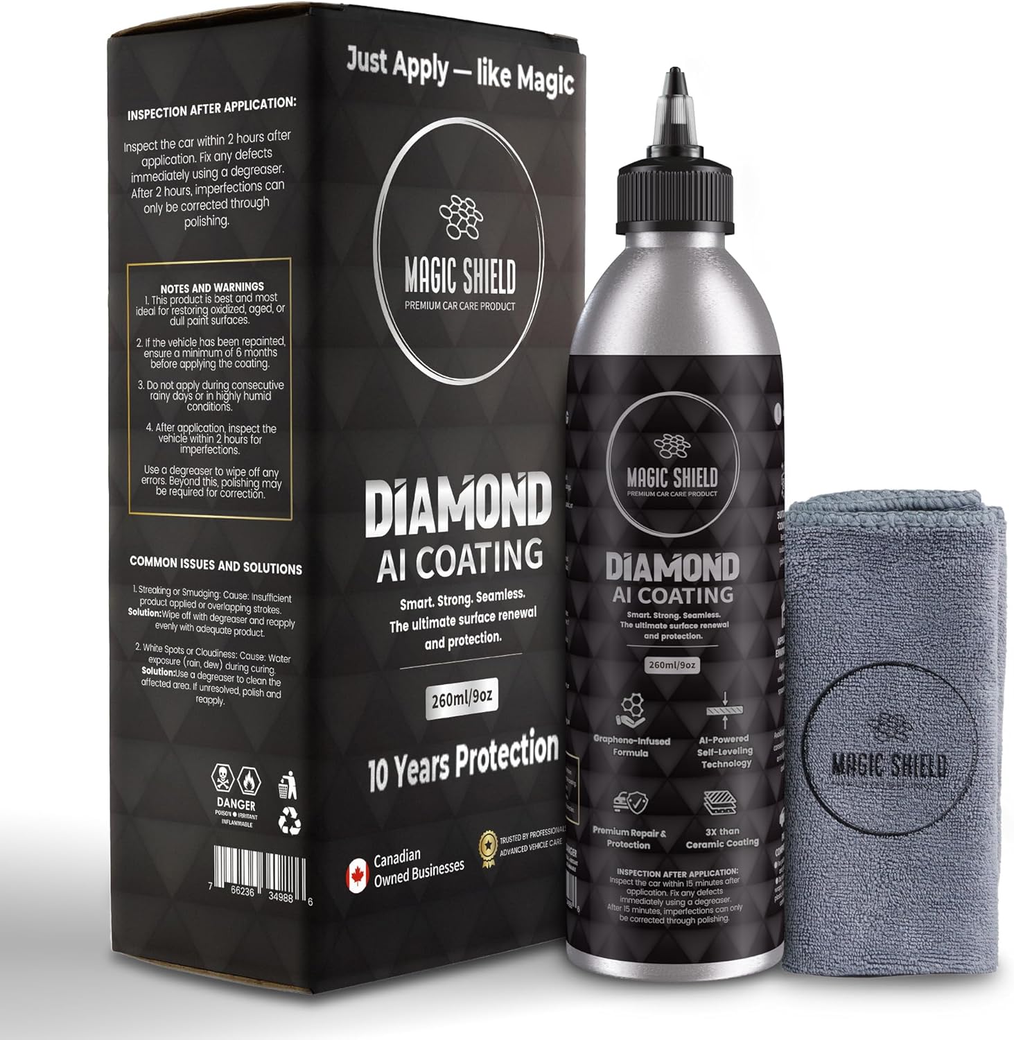 Diamond AI Coating – Graphene Liquid Self-Leveling Techology | Repairs & Protects | Last for 10 Years | High-Gloss Shine | Hydrophobic & Scratch-Resistant | for Car Paint, Headlights ONLY