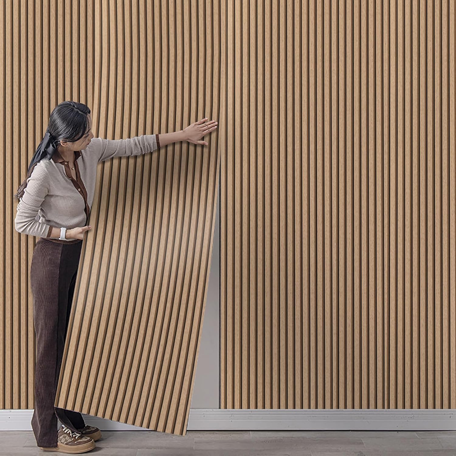 Tarwanear 3D Effect Wood Slat Wallpaper Light Brown Striped Wood Grain Panel Wallpapers 0.53x9.5m Retro Faux Wooding Panel Wall Feature Wall Paper for Living Room Bedroom Hallway