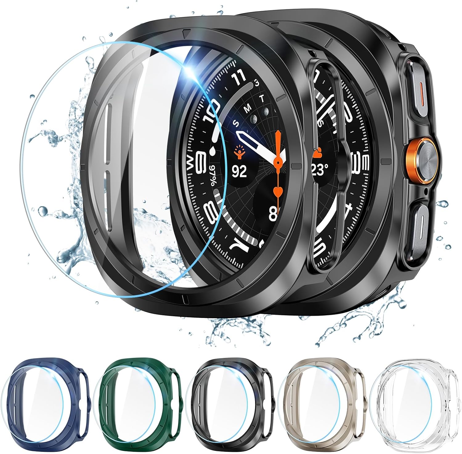 KIMILAR [5+5 Pack] Galaxy Watch 7 Ultra Screen Protector Case 47mm, Anti-Fog Tempered Glass Screen Protective Film Plus Hard PC Protective Bumper Compatible with Samsung Galaxy Watch Ultra 47mm
