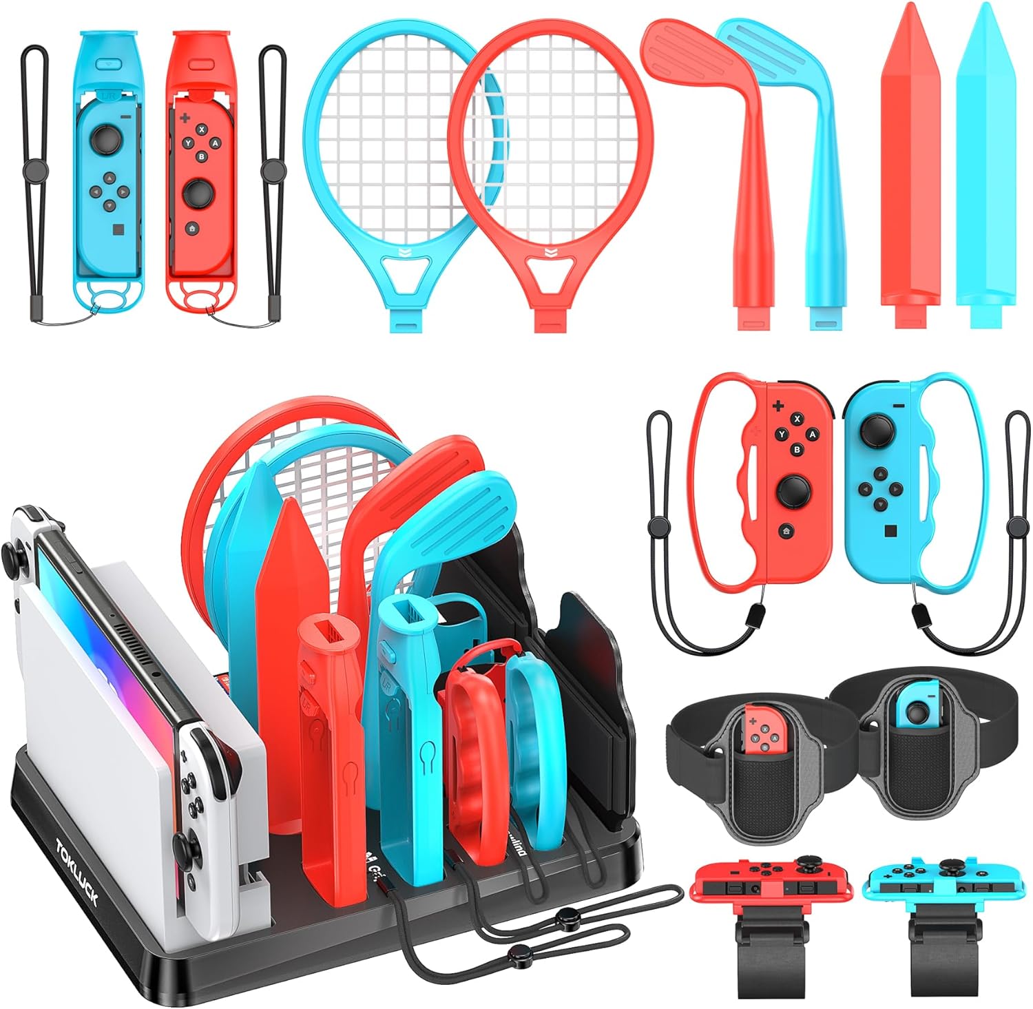 Switch Sports Accessories Bundle with Organizer Station Compatible with Nintendo Switch/ OLED Console & Joy-con, Storage and Organizer for Switch Sports Games, Family Sports Games Pack Accessories Kit