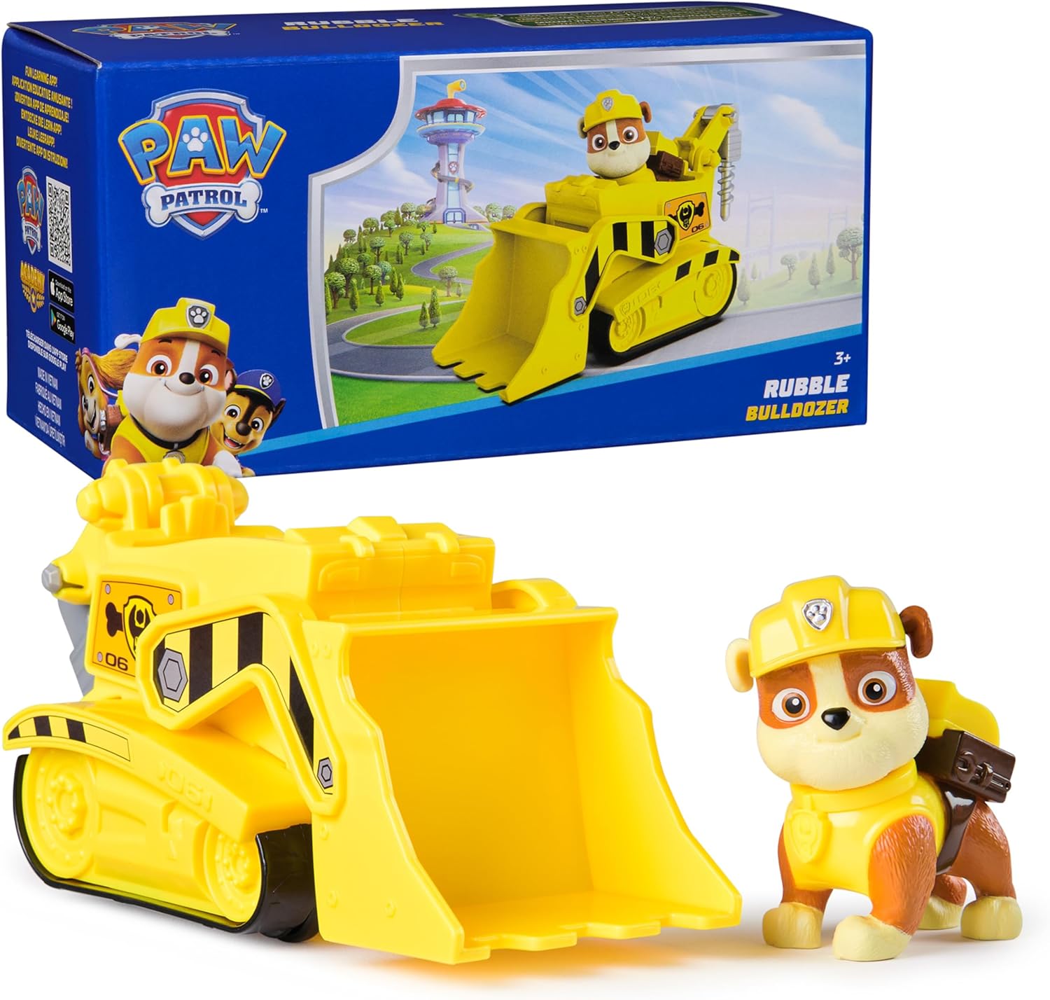 PAW Patrol, Rubble’s Bulldozer Toy Truck with Collectible Action Figure, Sustainably Minded Kids Toys for Boys & Girls Ages 3 and Up