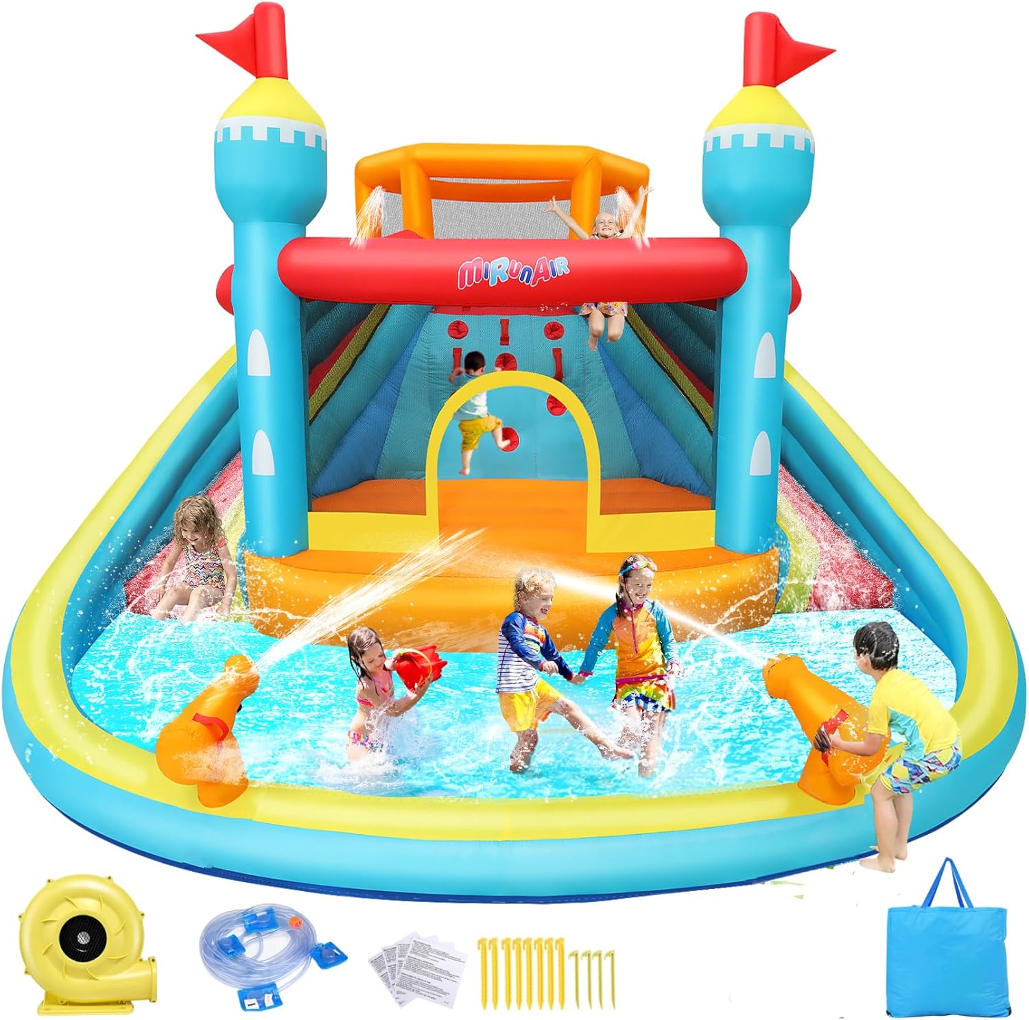 AKEYDIY Inflatable Bounce House with Double Water Slide & Splash Pool, Mega Backyard Water Park with Blower Included for Kids 3-12 Birthday Party Gifts