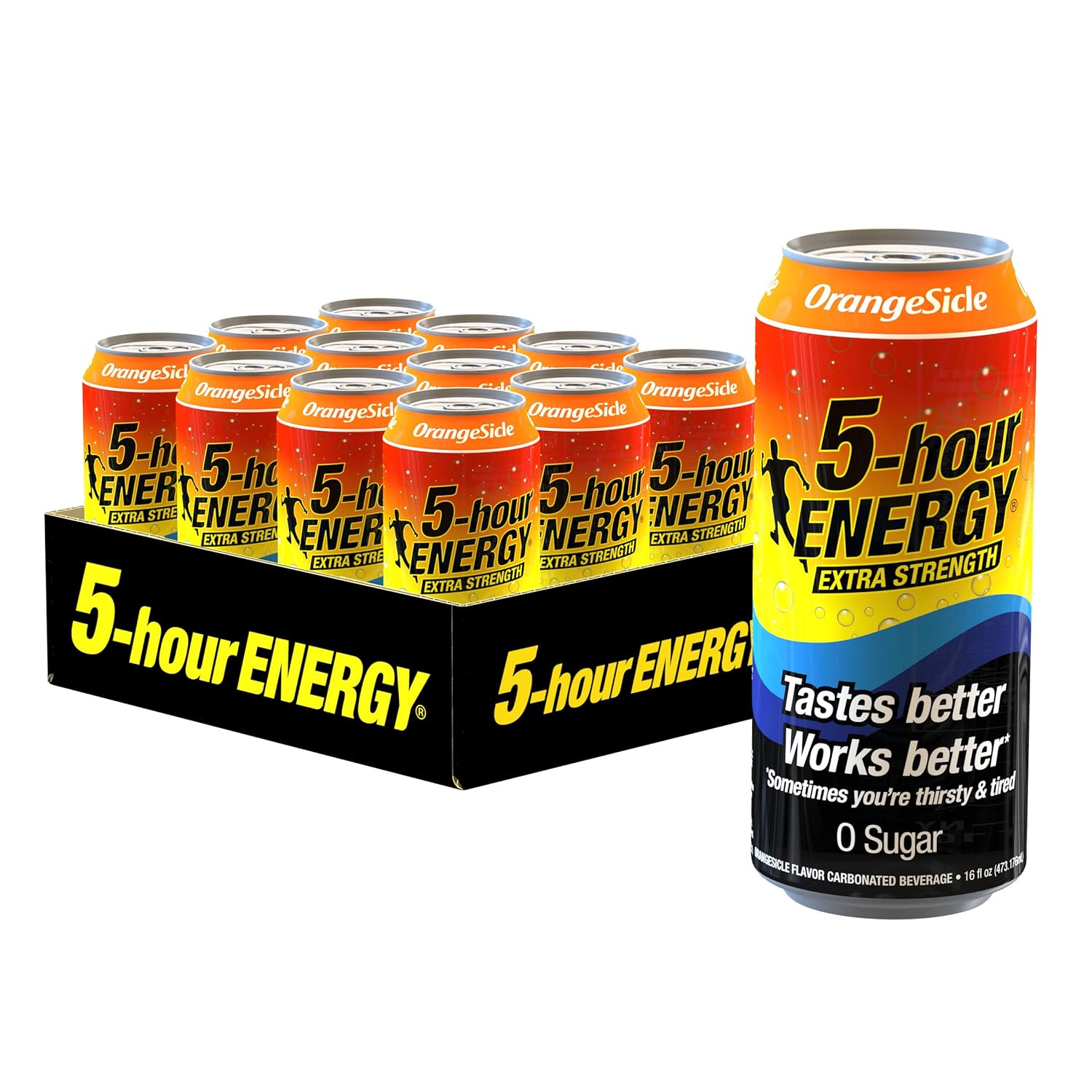 5-hour ENERGY Extra Strength Energy Drink | OrangeSicle Flavor | 16 oz. Cans | 12 Count | Sugar-Free & Zero Calories | Vitamins & Amino Acids | Contains Carbonation & 230mg of Caffeine