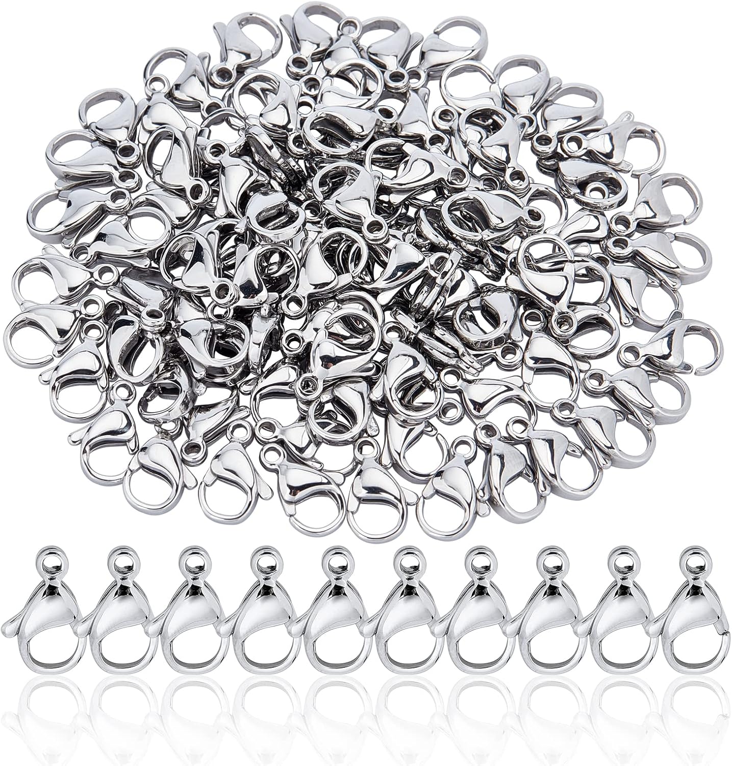 PH PandaHall 100pcs Lobster Claw Clasps 13mm Jewelry Clasps Grade A 304 Stainless Steel Bracelet & Necklace Fastener Hooks for Jewelry Making Findings Accessories