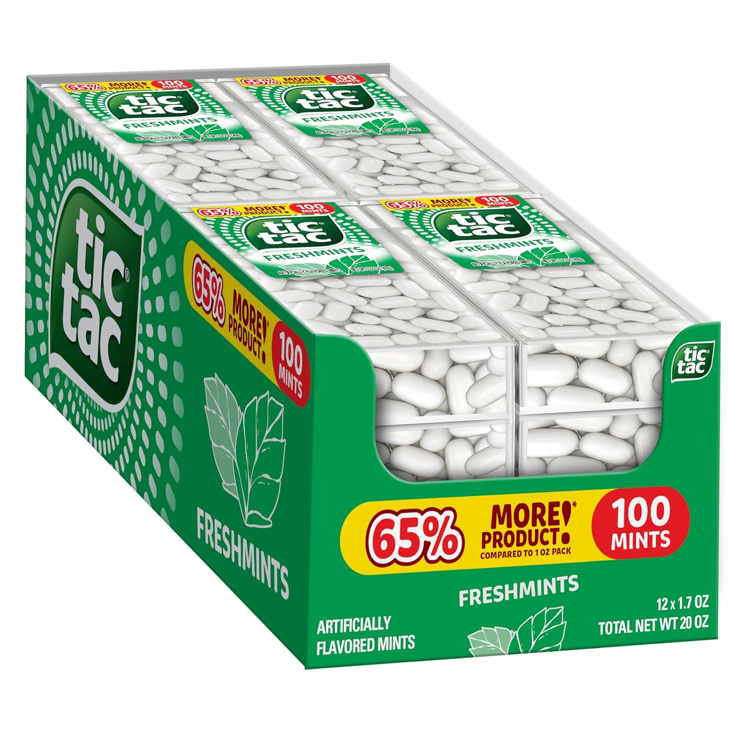 Tic Tac Freshmint Breath Mints, Bulk 12 Pack, On-The-Go Refreshment, 1.7 oz Each