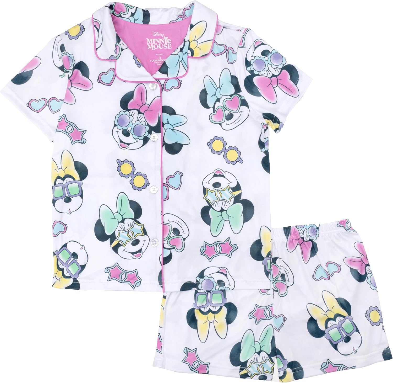 Disney Girls' 2-Piece Loose-fit Button Down Pajama Set, Soft & Cute for Kids