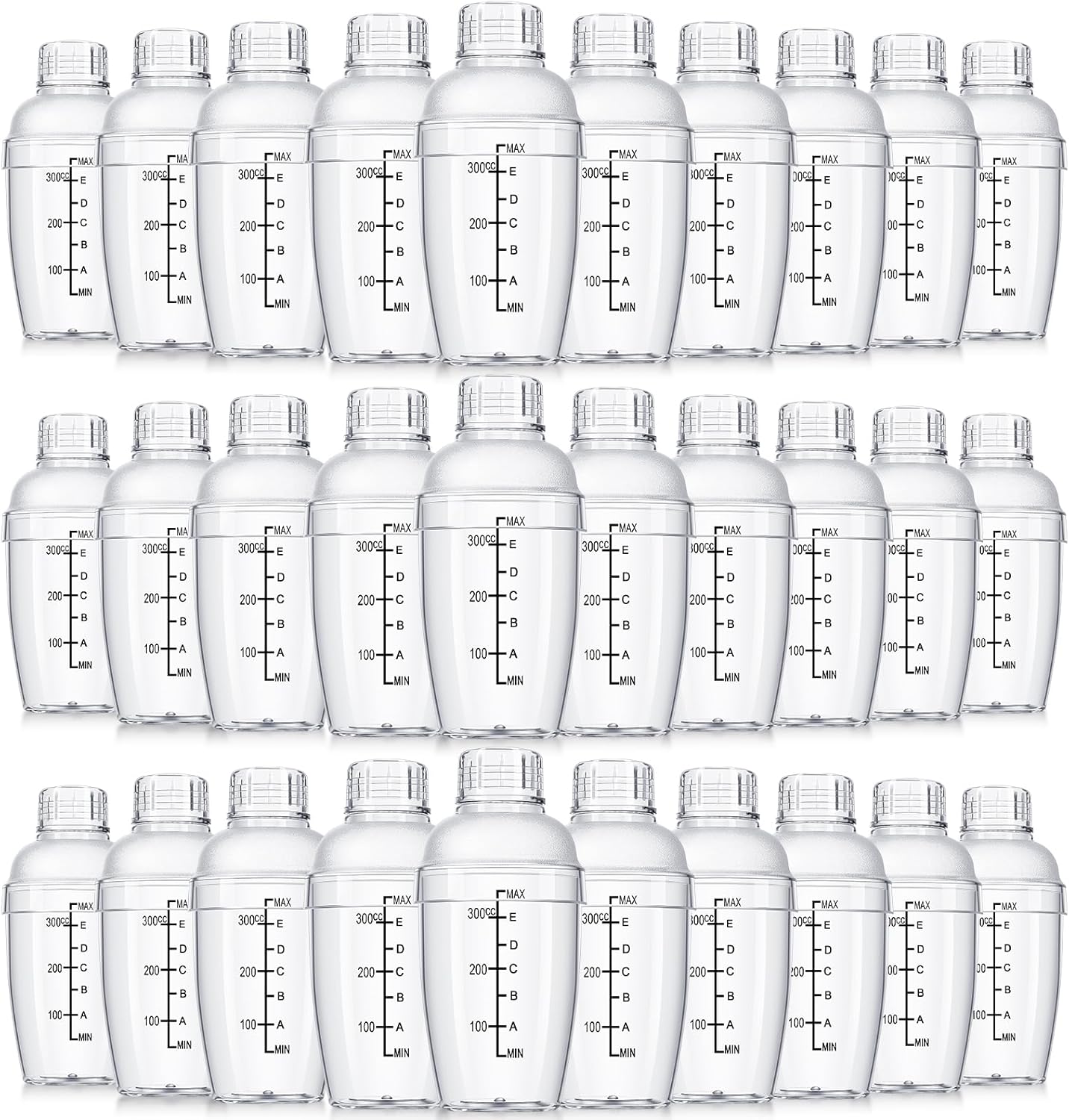 Lallisa 30 Pcs Plastic Cocktail Shaker Set 12 oz Drink Mixer Clear Shaker Cup with Measurements Scales and Strainer Plastic Mixing Tool for Tea Coffee Bar Bubble Milk Christmas Gift