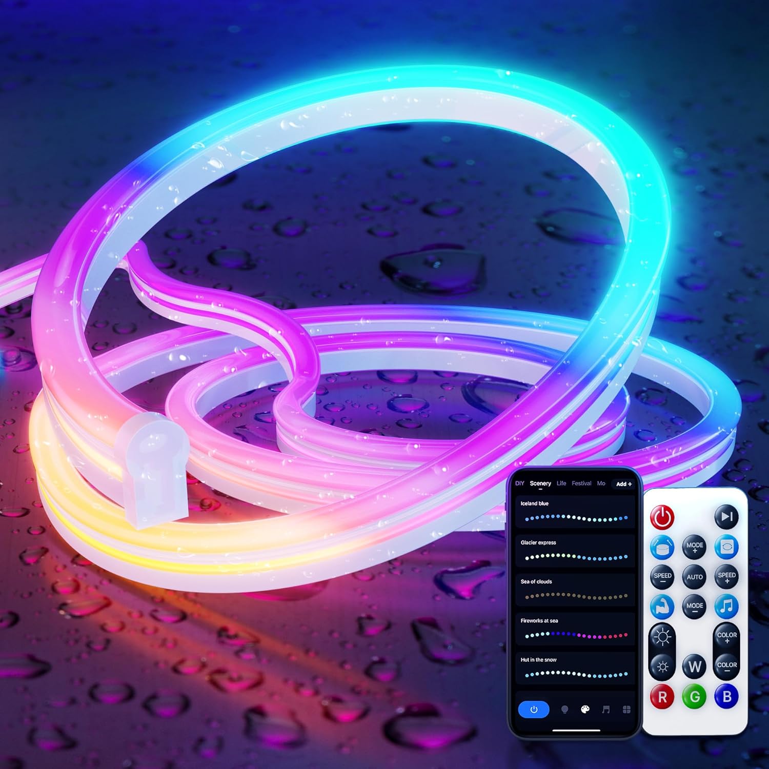 LPDISPLAY Smart Neon LED Light Strip 3m, RGB-IC 16Mil. Colors Changing, Music Sync, Works with Alexa and Google Assistant, Upgraded Shiny Structure, 2.4Ghz WiFi