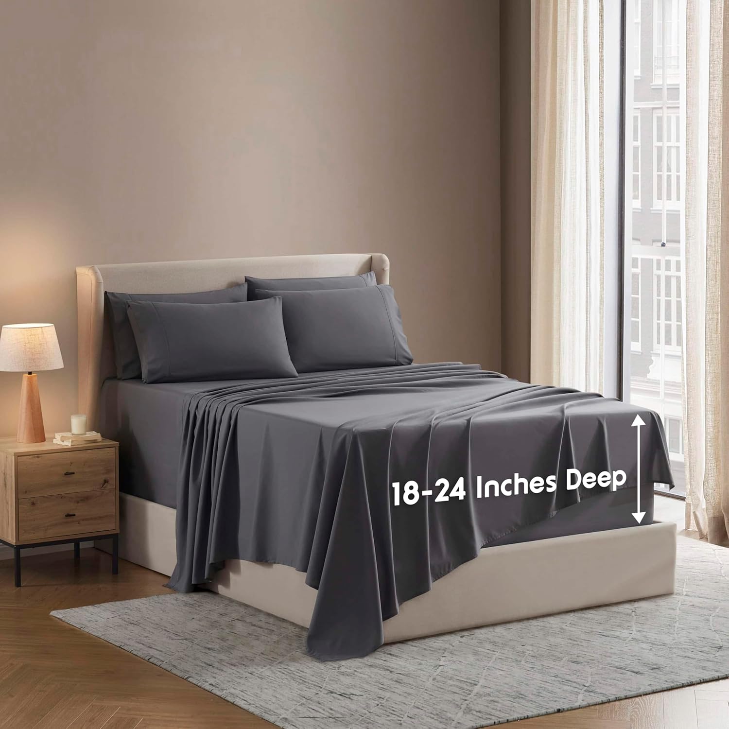 Nestl Extra Deep Queen Sheet Set - 6 Piece Breathable & Cooling Sheets - Hotel Luxury Bedding Set w/18-24 Inch Extra Deep Pockets - Easy & Secure Fit - Super Soft, Wrinkle Free & Comfy - Dark Gray