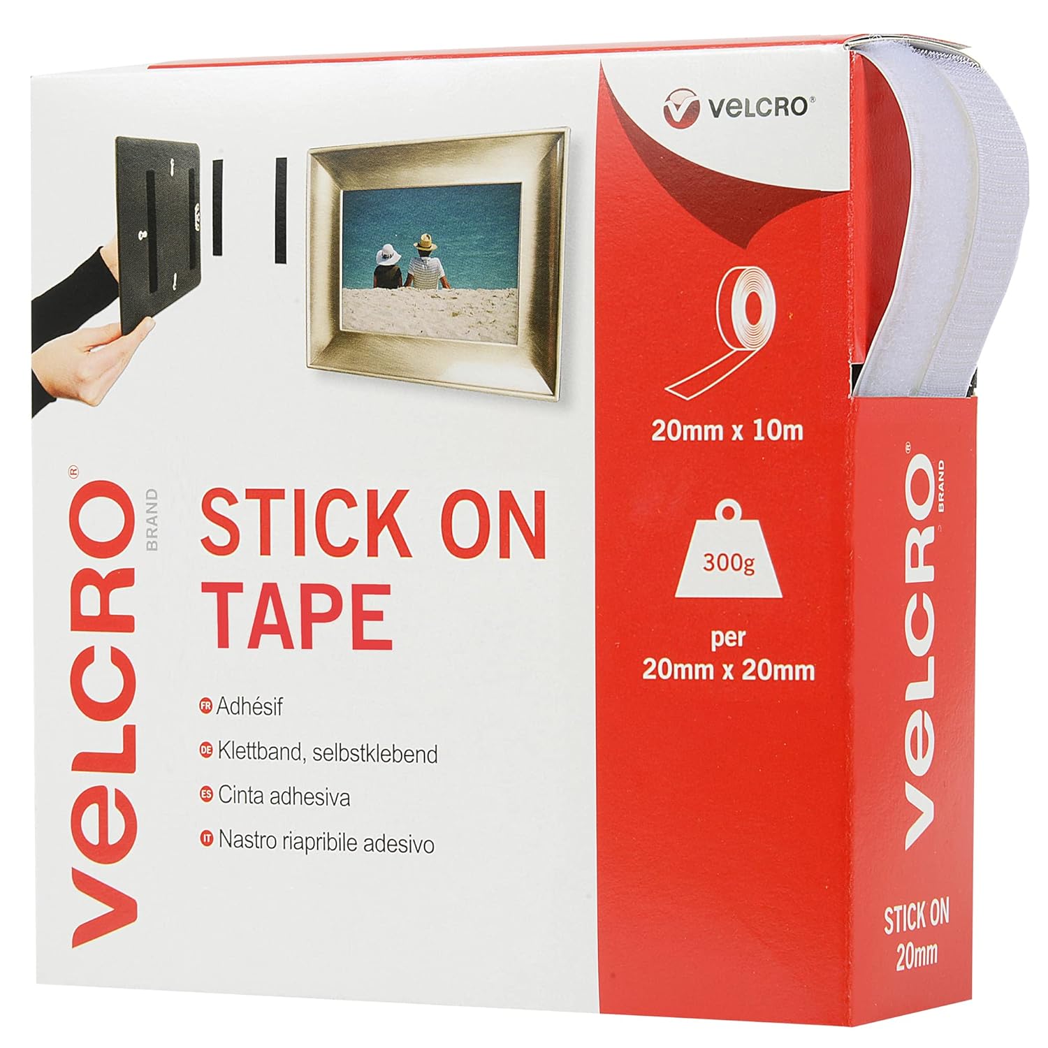 VELCRO® Brand | Stick On Tape | Cut-to-Length Strong Hook & Loop Self Adhesive Sticky Tape Perfect for Room Décor & Home, Office, Garage Use | White | 20mm x 10m