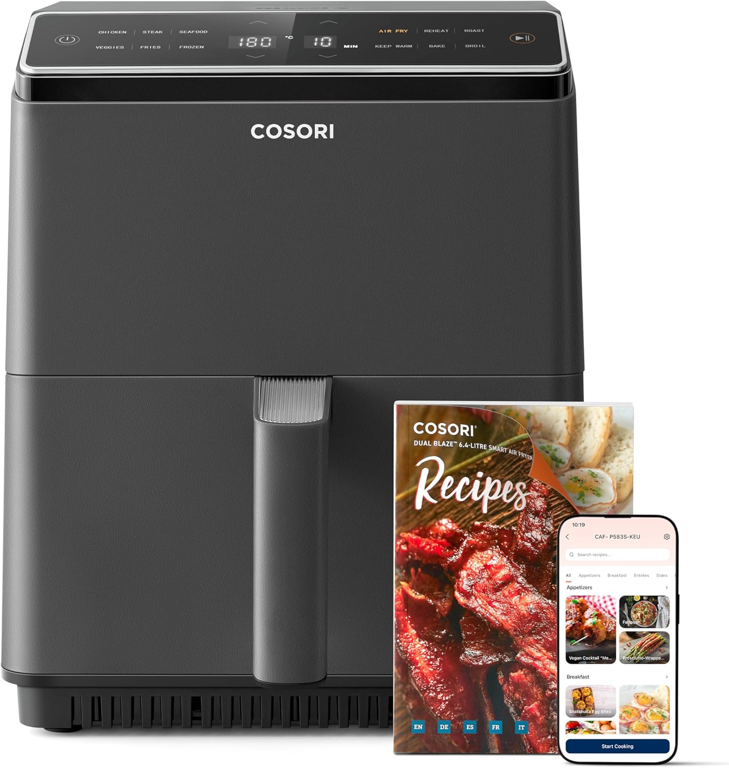 COSORI Smart Air Fryer Oven Dual Blaze 6.4L, Double Heating Elements, Cookbook, No Shaking & No Preheating, APP Control, 12 Functions, Air Fry, Roast, Bake, Reheat, Dishwasher Safe