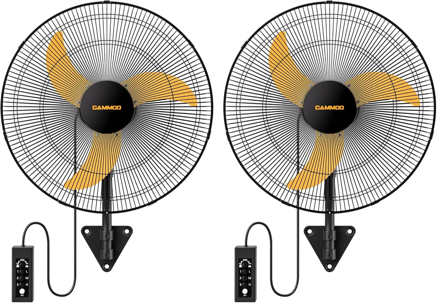 20 Inch Wall Mount Fan Oscillating, Extended 3.3ft Wired Remote and 6.6ft Power Cord, 3-Speed Industrial Wall Mounted Fan for Commercial, Greenhouse, Garage, Workshop, Horse Barn, Gym, 2 Packs