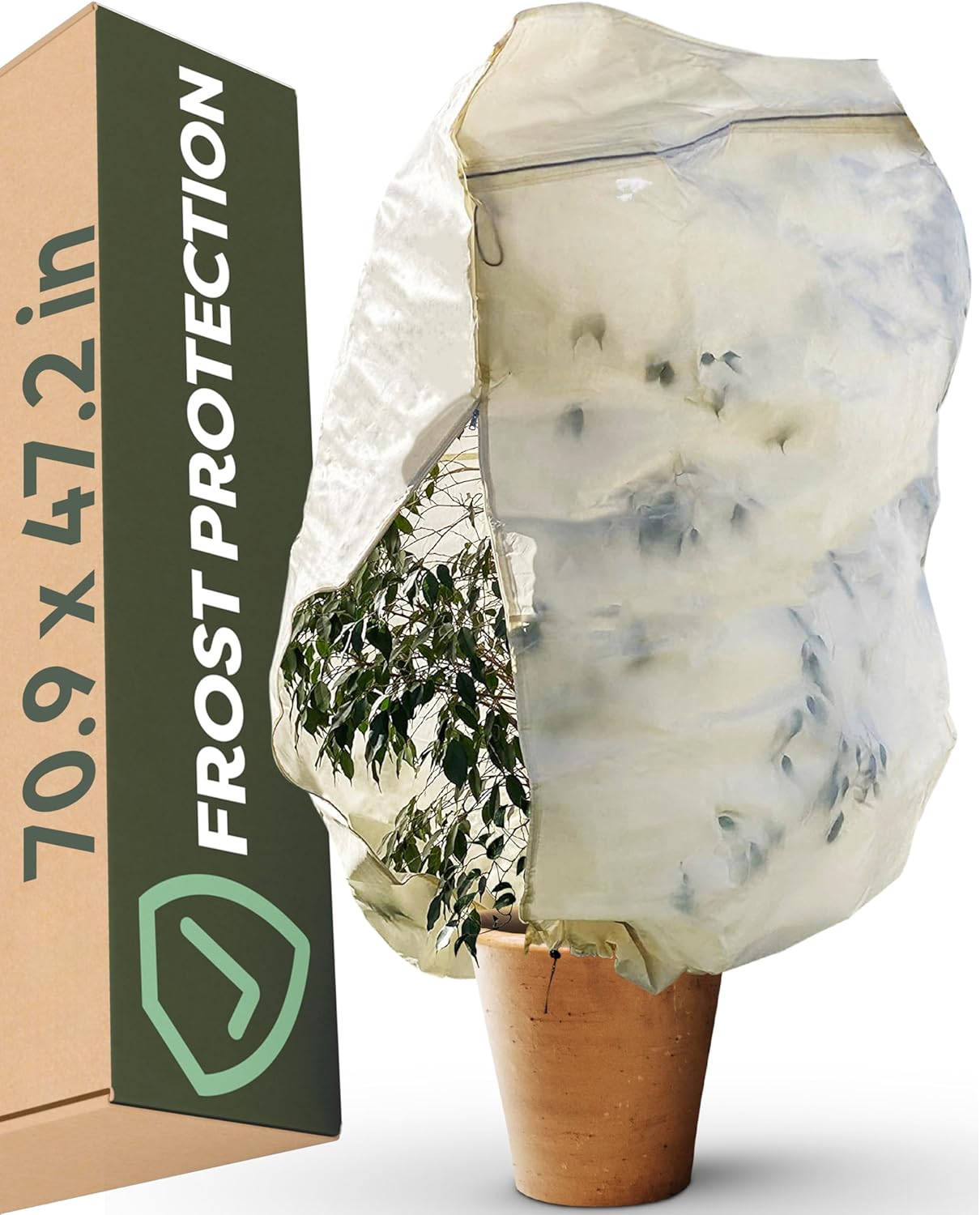 Plant Covers Freeze Protection 47"x71" - Winter Blanket with Drawstring & Zipper - Extra Thick & Durable Frost Cloth - Perfect for Shrubs Outdoor Potted Plants & Fruit Trees