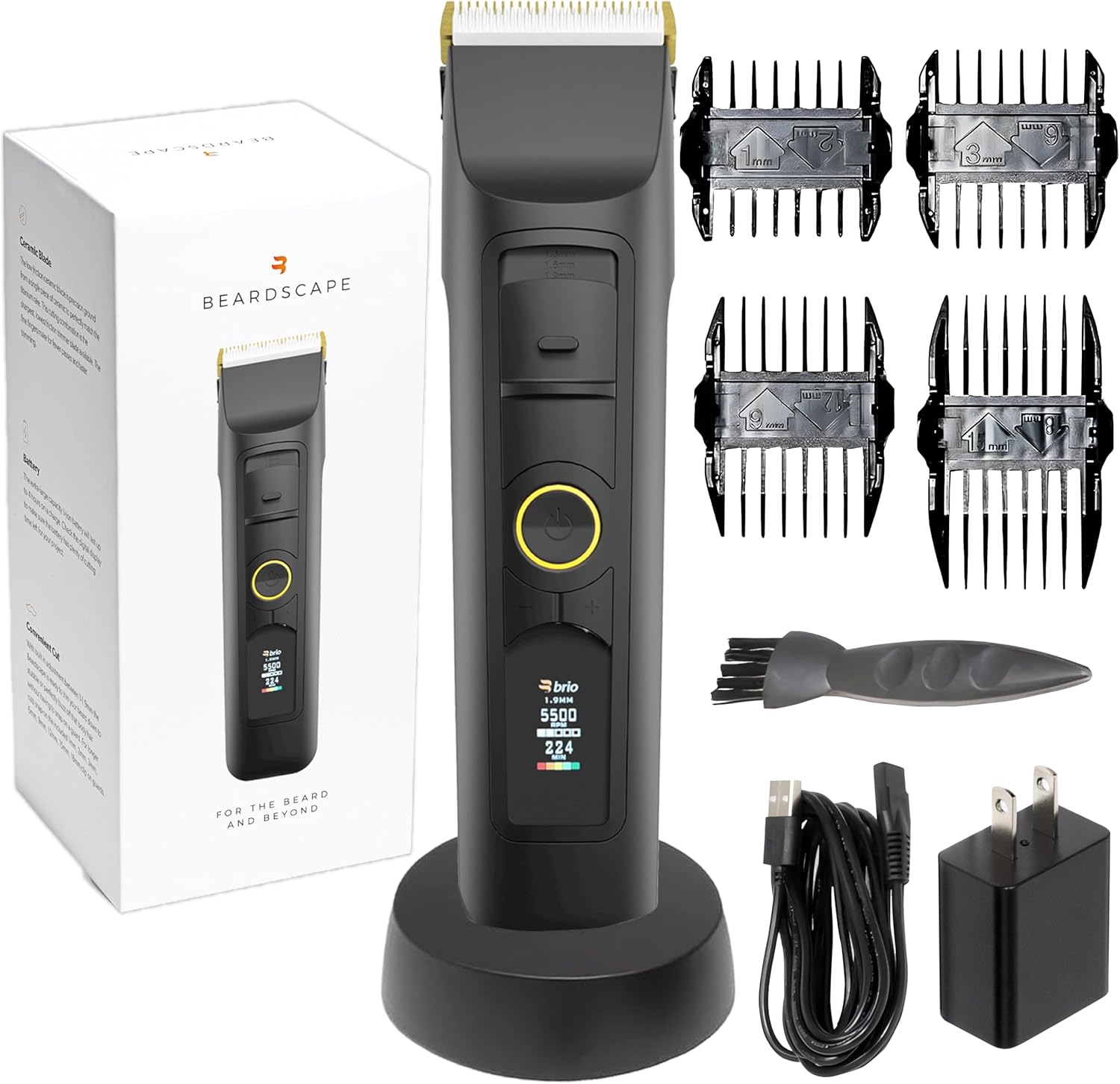Brio Beardscape V2 Beard Trimmer for Men, Hair Trimmer for Men with Low Friction Ceramic Blade, Quiet Beard and Mustache Trimmer for Men (Black)