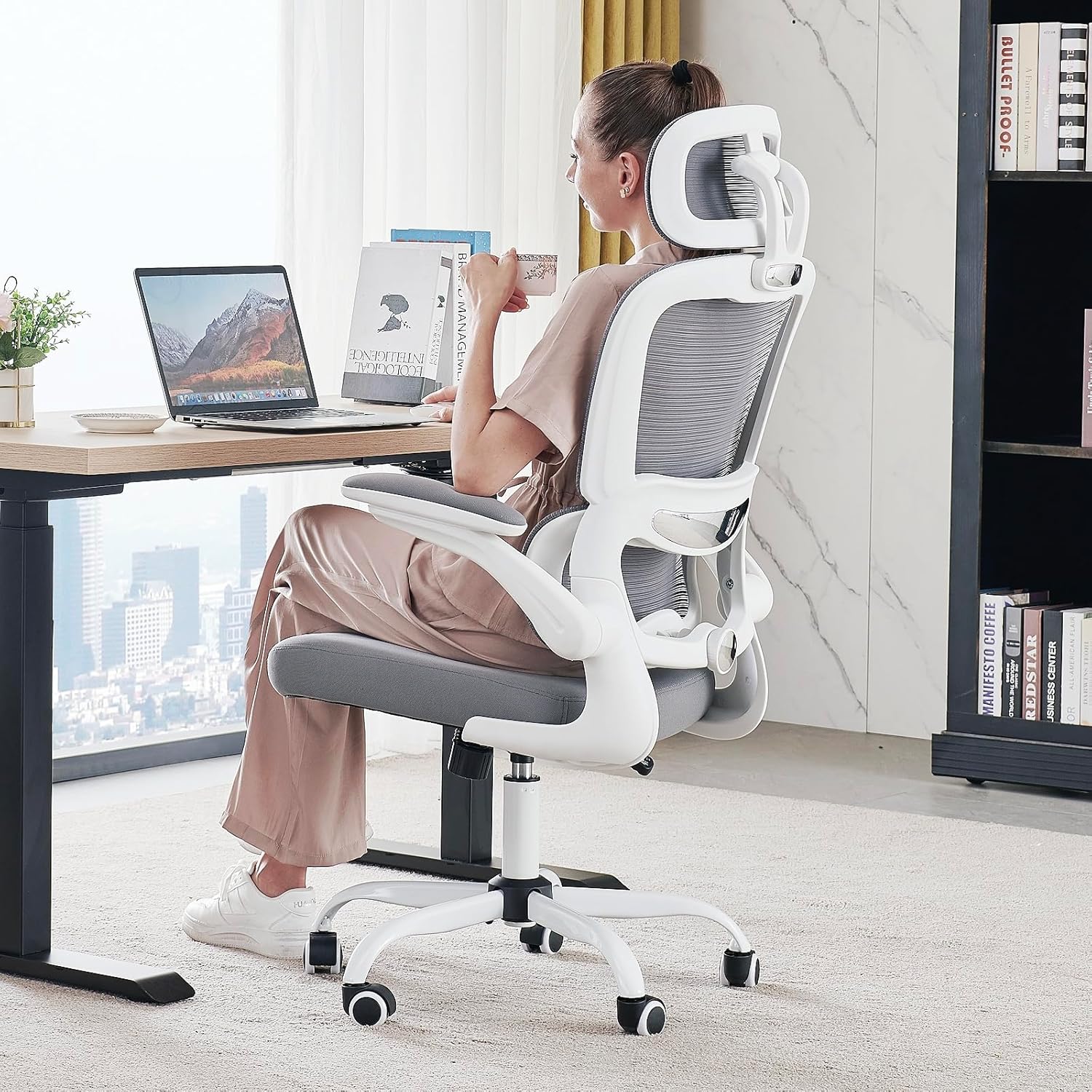 TRALT Office Chair Ergonomic Desk Chair, 330 LBS Home Mesh Office Desk Chairs with Wheels, Comfortable Gaming Chair, High Back Office Chair for Long Hours (White)