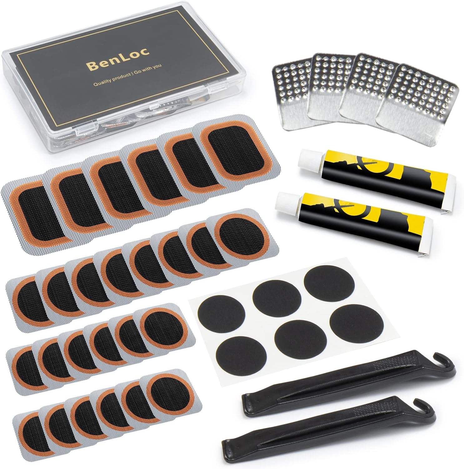 Bike Tire Repair Kit, Bycicle Inner Tube Puncture Patch Kits, Vulcanizing Patches,Glueless Patchs,Lever for Motorcycle BMX Cycling MTB Road Mountain Bicycle
