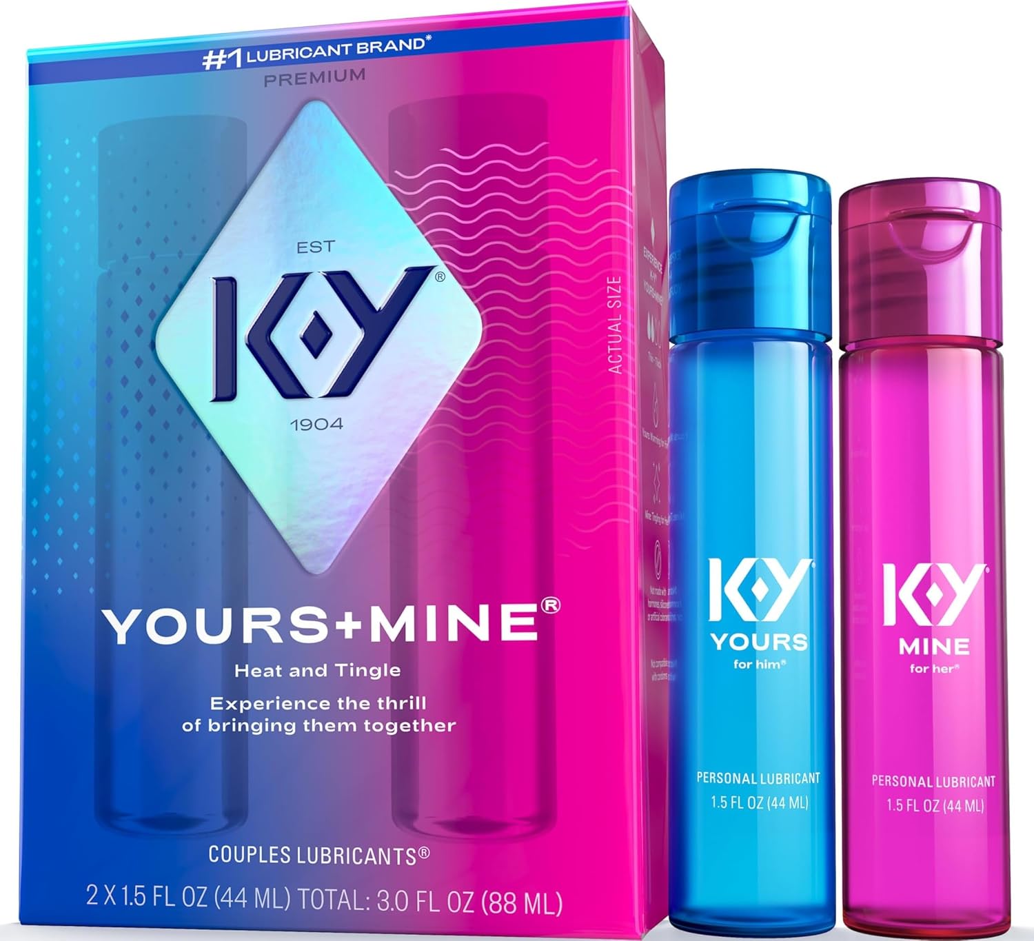 K-Y Yours & Mine Couples Lubricant, Sensorial Personal Lube, 2 x 1.5 FL OZ