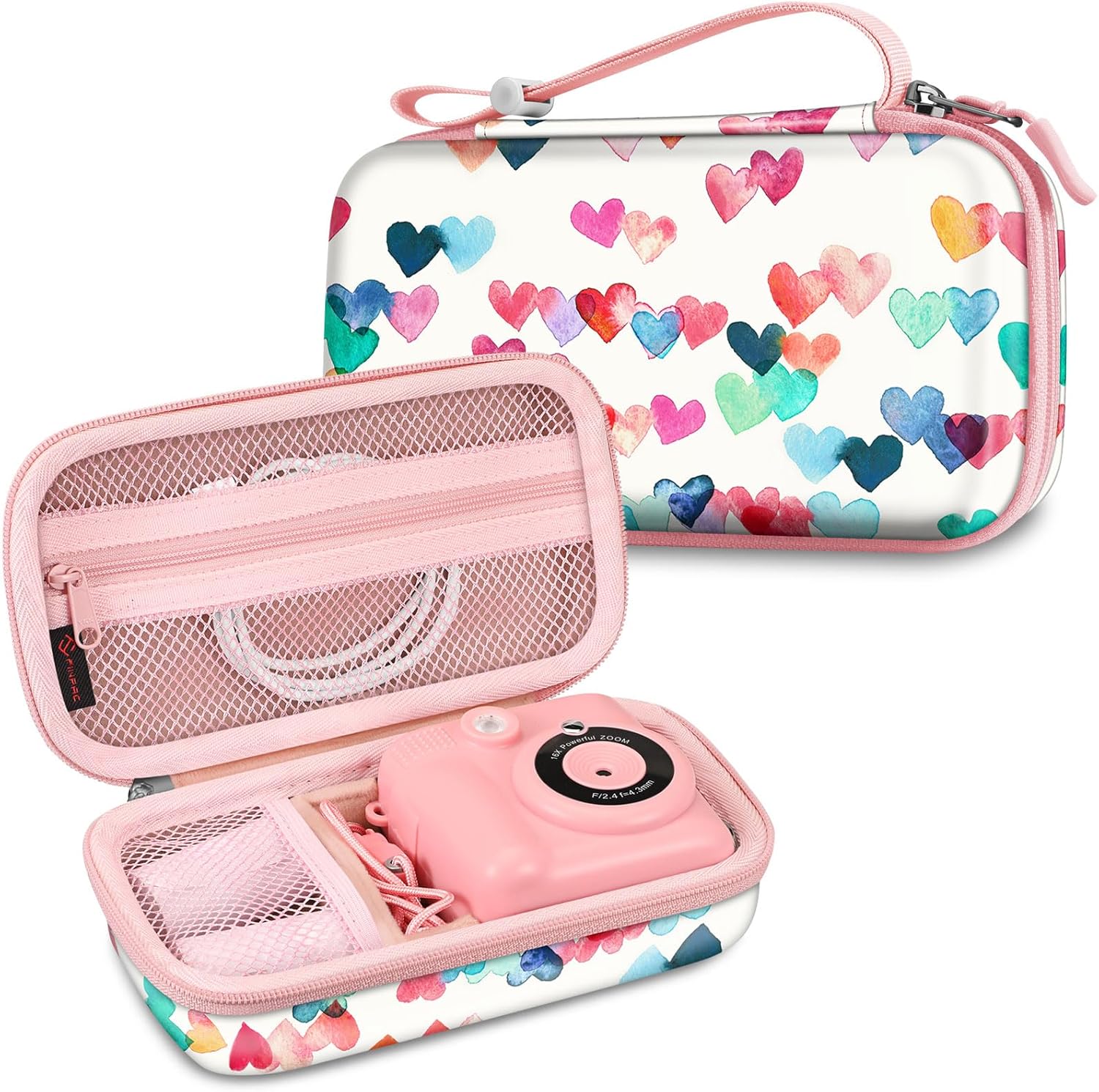 Fintie Kids Camera Case Compatible with ESOXOFFORE, MINIBEAR, Dylanto, WEEFUN and More Instant Camera for Kids Digital Video Cameras, Hard Carrying Bag with Inner Pocket, Raining Hearts