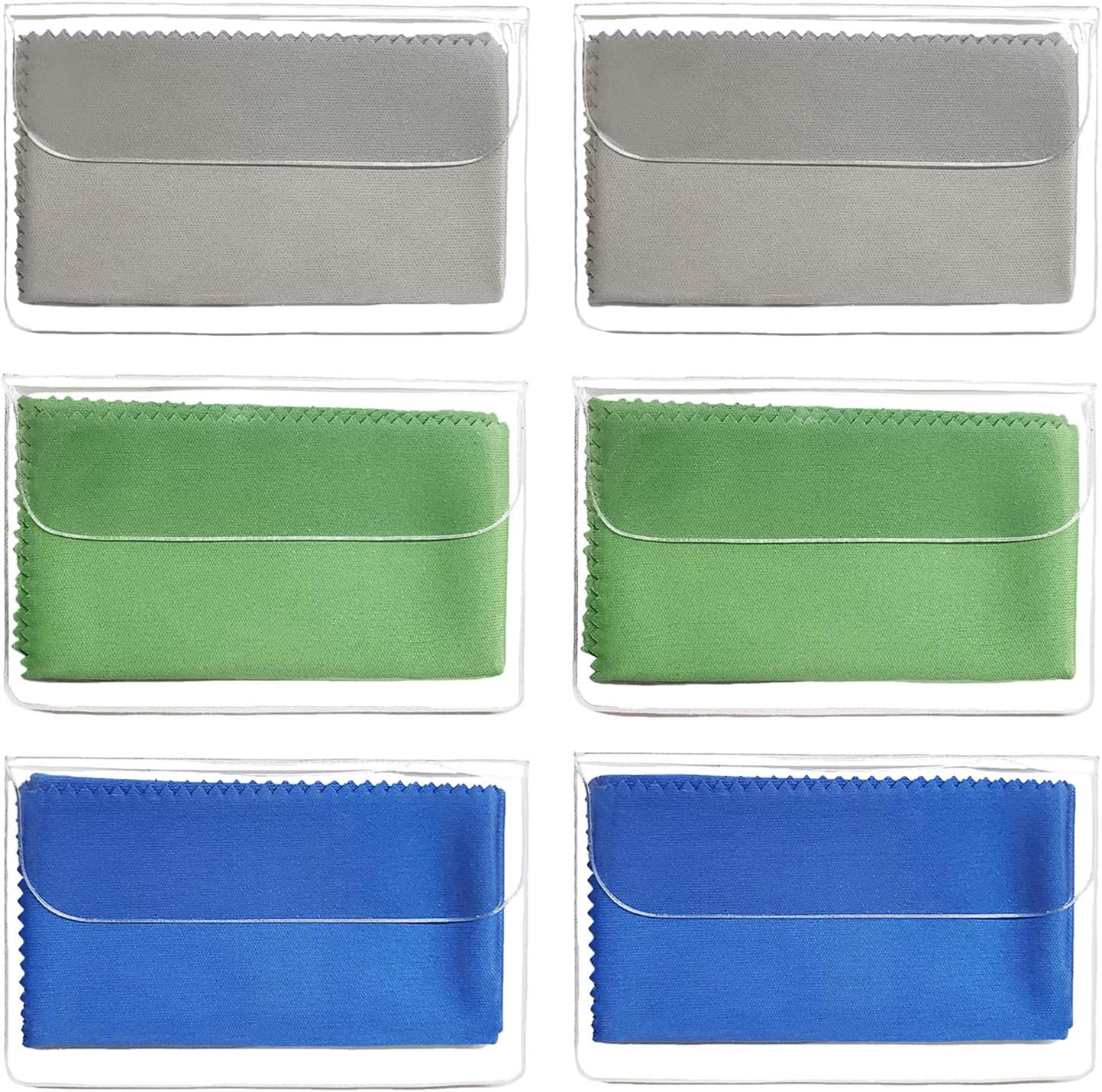 6 Pack 6" X 7" Microfiber Cleaning Cloth Wipes for Eyeglasses, Sunglasses, Camera Lens, Tablet, iPad, Smartphone, Monitors, Electronic Screens and Other Delicate Surfaces with PVC Travel Pouch