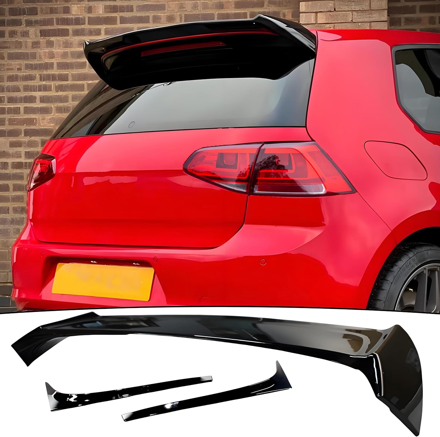 Rear Window Roof Spoiler + Side Wing Lip Splitter Fit for Volkswagen VW Golf S/SE/SEL/ MK7/ MK7.5 2015-2021, Gloss Black Tailgate Top Wing 3PCS Body Kit Exterior Accessories