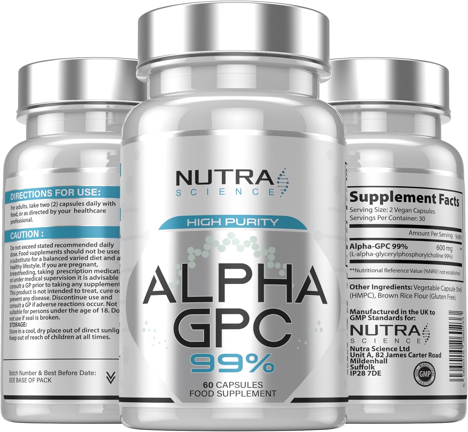 Alpha GPC 99% Concentration | High Purity Alpha GPC Nootropics Brain Support Supplement 600mg | 60 Vegan Capsules