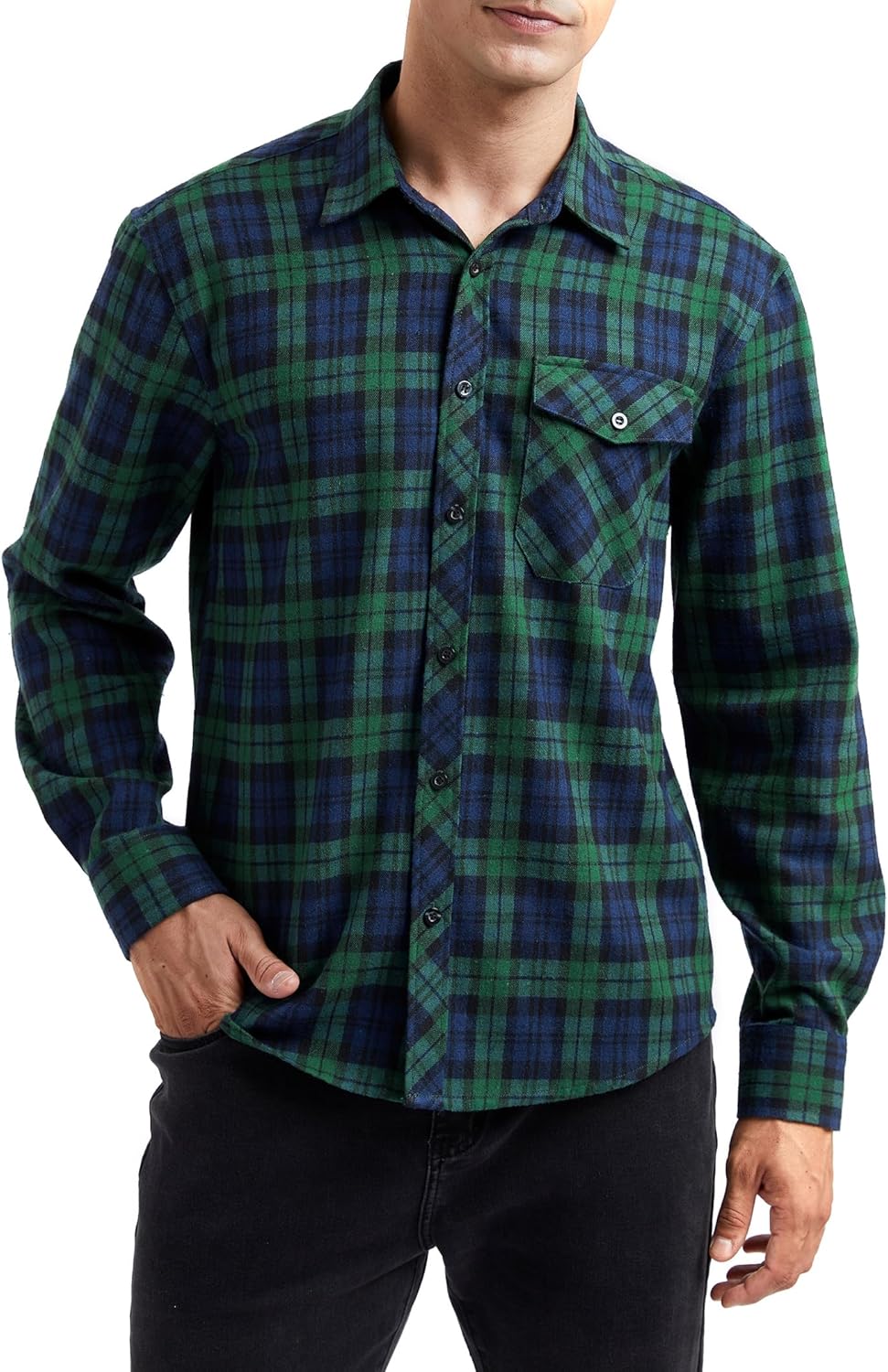 HISDERN Men's Long Sleeve Casual Plaid Flannel Shirt Checked Tartan Button Down Shirts for Men S-4XL