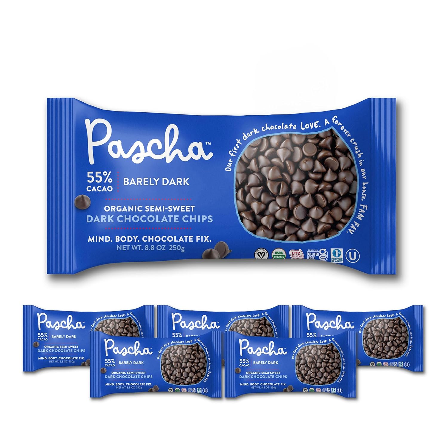 Pascha Organic Semi Sweet Chocolate Baking Chips, 55% Cacao, UTZ, Gluten Free & Non GMO, 8.8 Ounce (Pack of 6)