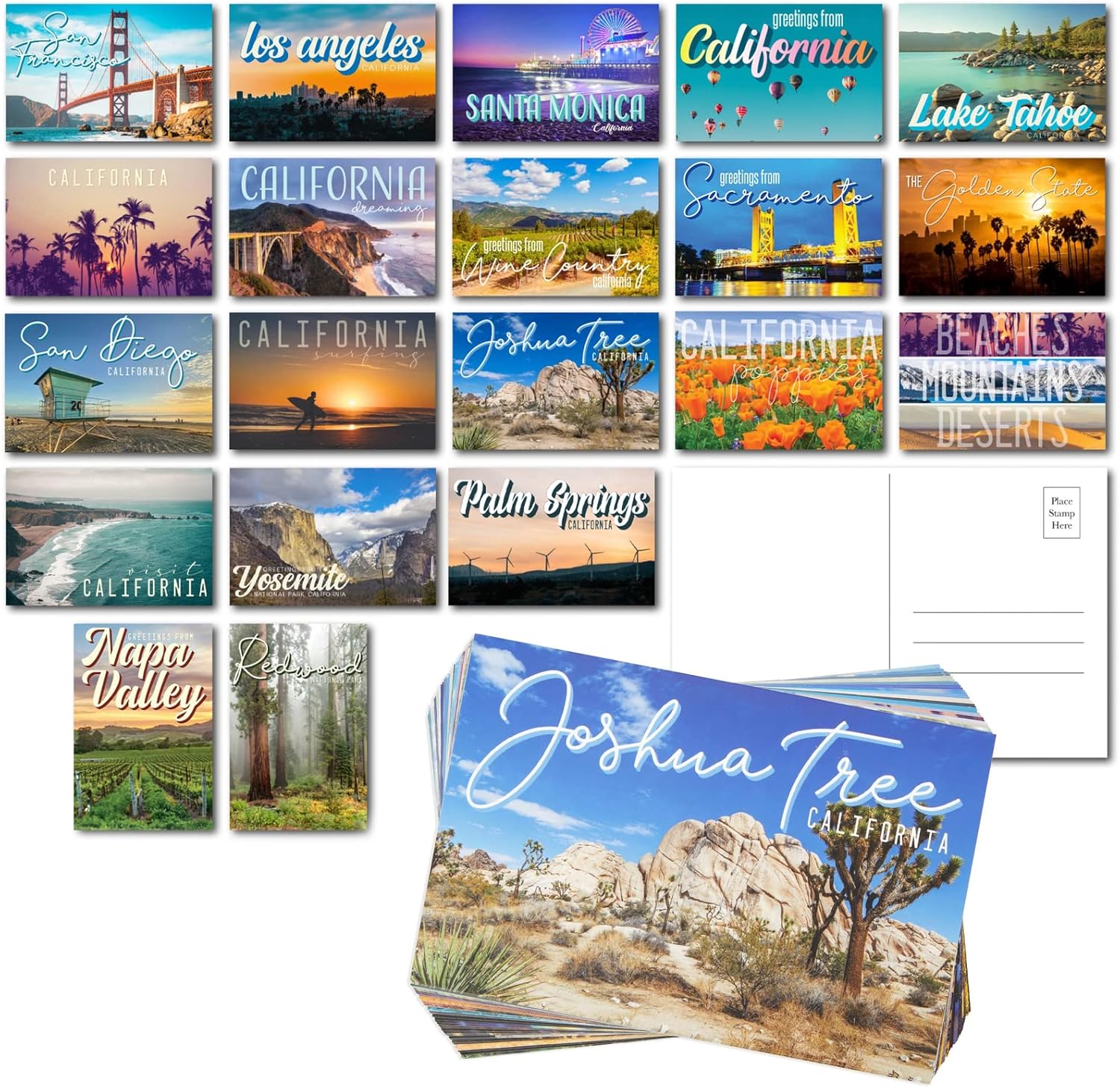 Pipilo Press Vintage California Travel Postcards, 20 Designs Bulk Set (4x6 In, 40 Pack)