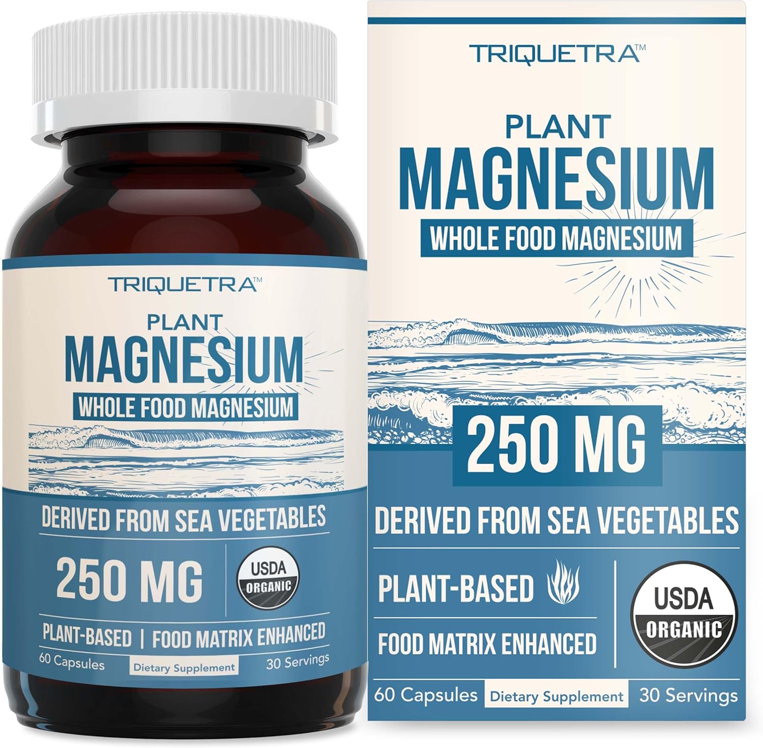 Organic Magnesium | Whole Food Magnesium - Plant-Based, Organic Sea Vegetable Complex - 250 mg Magnesium Per Serving | Water Extracted | Gentle on Stomach | Energy, Sleep, Muscle, Heart - 60 Capsules