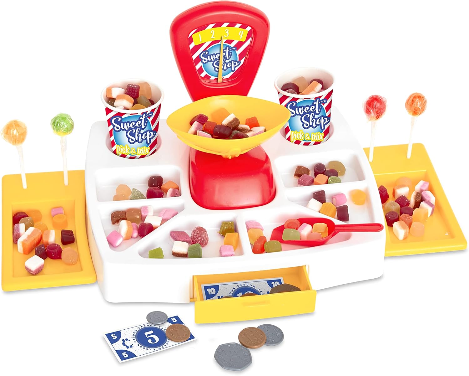Casdon Pick and Mix Sweet Shop. Toy Sweet Shop Display Set with Working Scales, Cash Drawer, and Pretend Money. Suitable for Preschool Toys. Playset for Children Aged 3+
