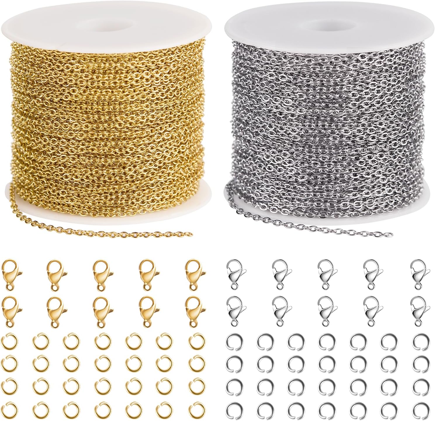 UMAOKANG 2 Rolls 65.6 Feet Stainless Steel Chain for Jewelry Making