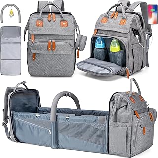KABAQOO Diaper Bag Backpack, Large Baby Diaper Bags for Boys Girls, Baby Bag with USB Charging Port, Multifunction Waterproof Travel Back Pack for Moms Dads, Grey