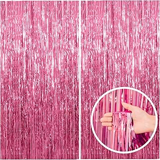 2 Pack Pink Backdrop Party Decorations Tinsel Curtain Party Backdrop Foil Fringe Birthday Decorations Photo Booth Streamer Backdrop Pink Theme Bachelorette Graduation Party Decorations