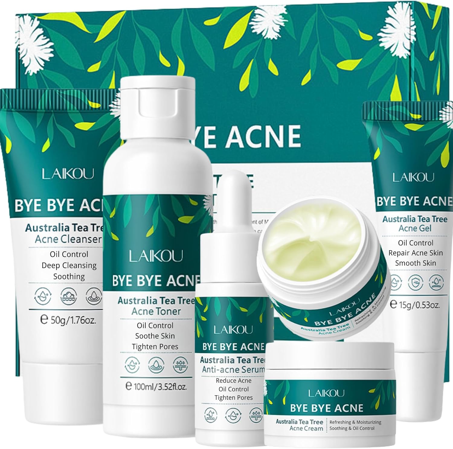 Tea Tree Acne Skin Care Sets & Kits, Tea Tree Oil For Skin, Teen Skincare Set With Cleanser,Toner,Serum,Cream,Gel, Rapid Relief Acne Treatment Shrink Pore Control Oil, Gifts For Teenagers Girls Boys