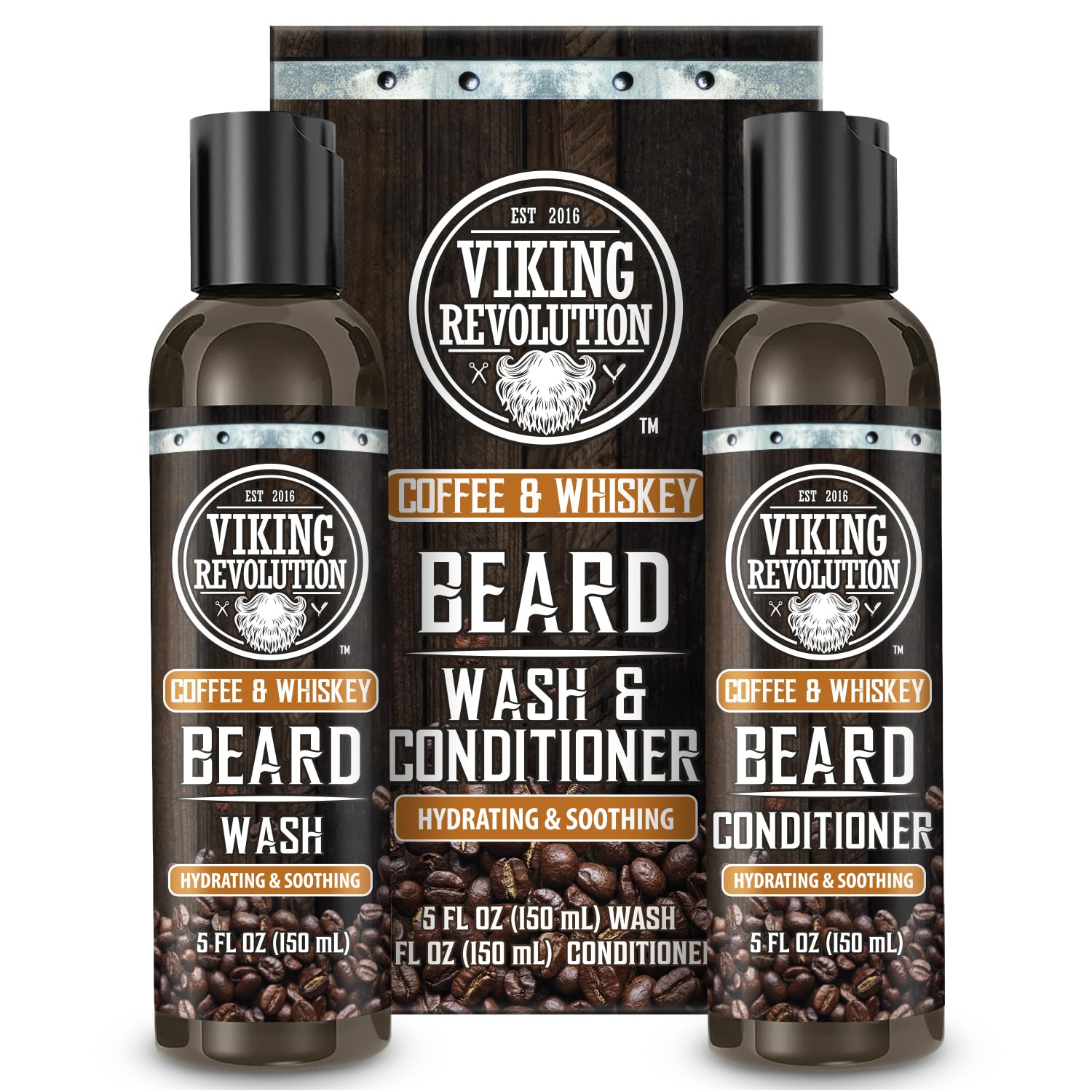 Viking Revolution Beard Wash and Beard Conditioner for Men with Argan Oil and Jojoba Oil- Beard Softener and Strengthener Beard Care Beard Shampoo and Conditioner with Ginseng Root(5oz,Coffee Whiskey)
