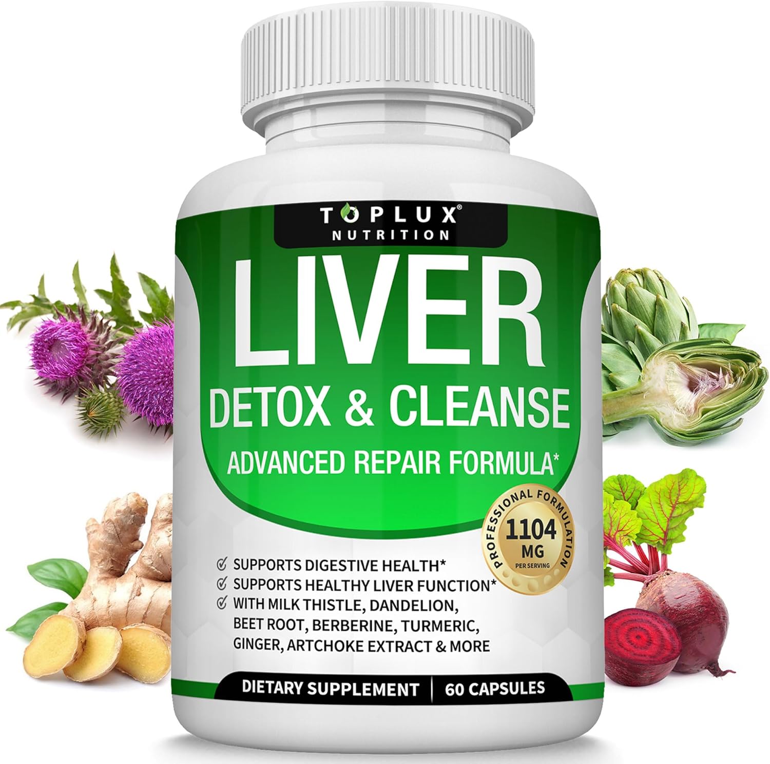 Liver Cleanse Detox & Repair Formula Liver Detox Supplement – Milk Thistle with Dandelion, Artichoke, Turmeric, Beet Root, Turmeric & More for Natural Fast Herbal Cleansing Non-gmo Vegan 60 Capsules