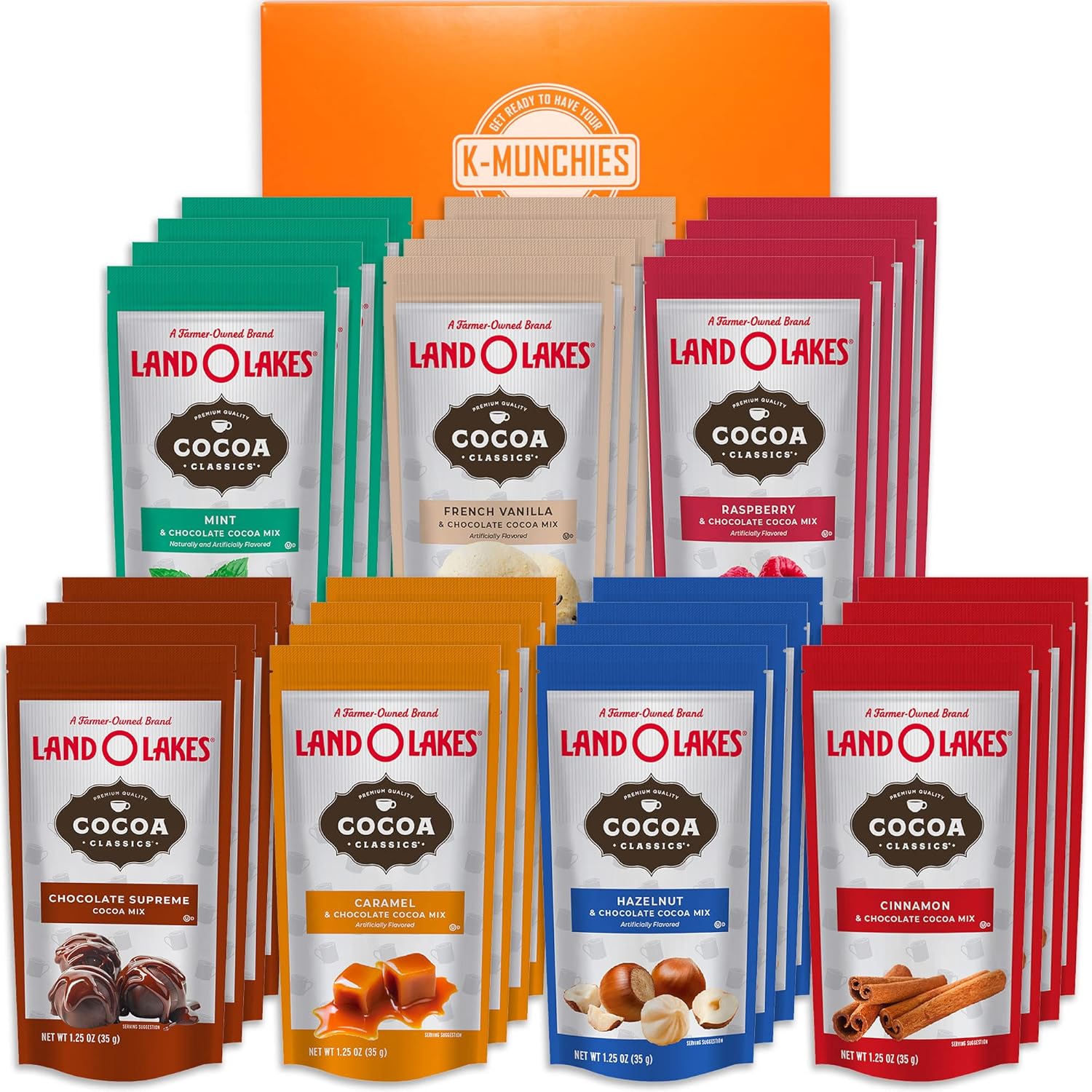 Land O Lakes Premium Hot Chocolate Mix - 28 (1.25 oz) Assorted Hot Cocoa Packets - 7 Classic Flavors - Rich Creamy Flavors - Gift Sets