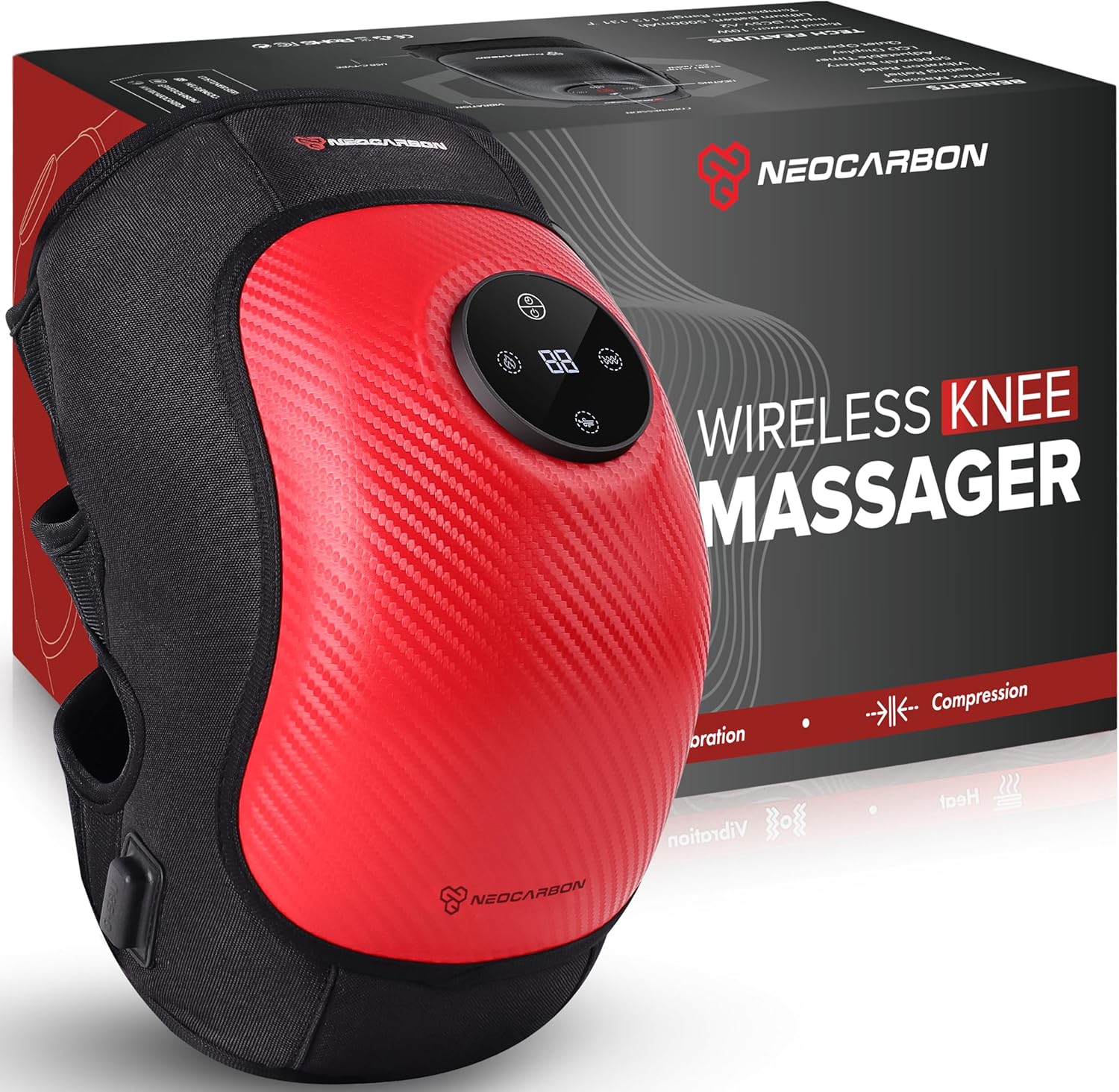 Wireless Knee Massager, Portable Heated Therapy with Compression and Vibration Massage Muscle Relaxation, Knee Joint Pain Relief, FSA/HSA Eligible, Red