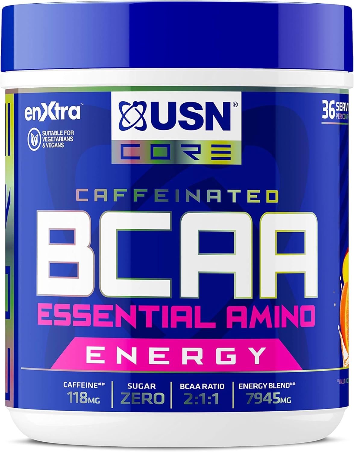 USN BCAA Power Punch Energy, Eaa's with Caffeine, Intra Workout Mango Orange, 36 Servings 400 g