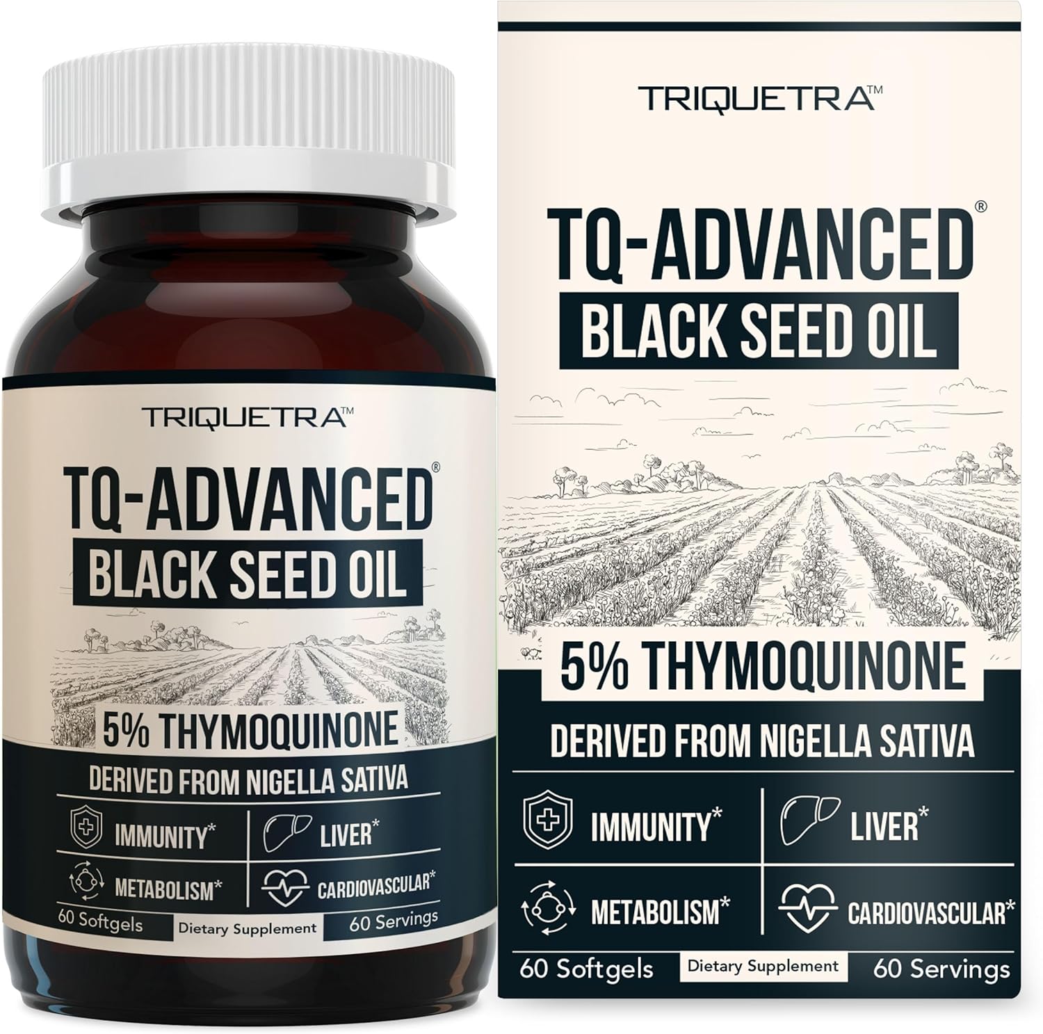 Black Seed Oil Capsules | 5% Thymoquinone - TQ-Advanced® | High Potency - 500 mg per Capsule - 15:1 Concentrate from Nigella Sativa Extract, Raw Form, Vegan Formula, Glass Bottle (60 Capsules)
