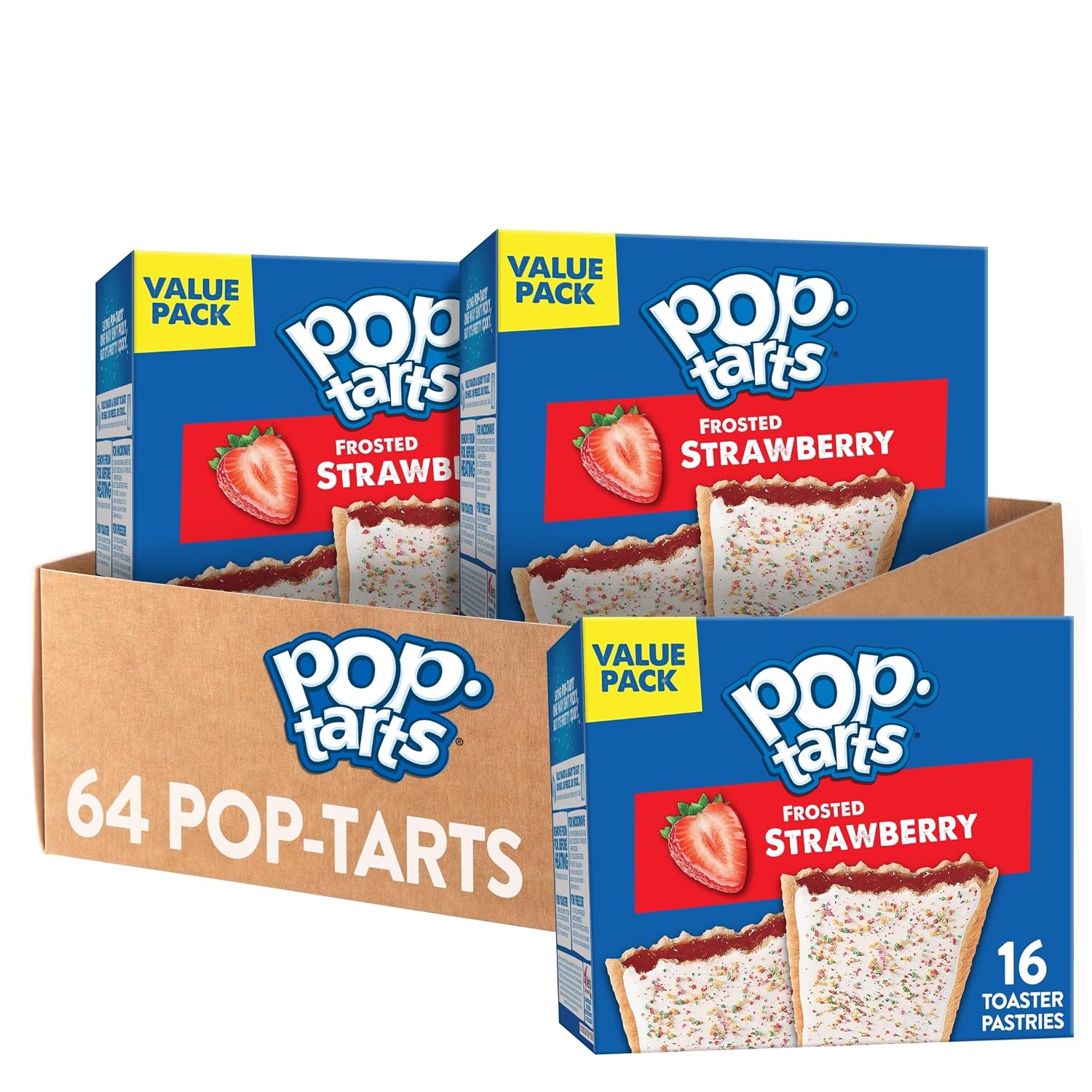 Pop-Tarts Toaster Pastries, Breakfast Foods, Kids Snacks, Value Pack, Frosted Strawberry (4 Boxes, 64 Pop-Tarts)